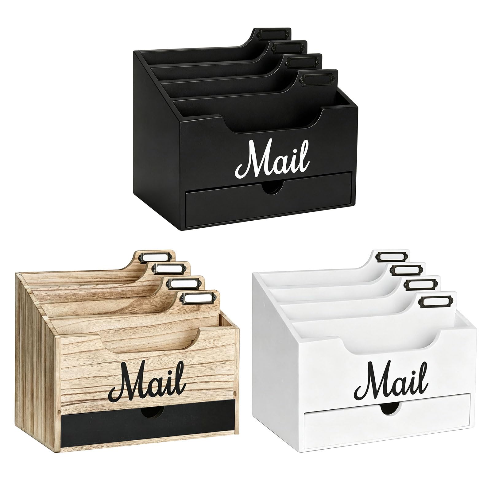 Organizador de escritorio de madera con cajón, color blanco