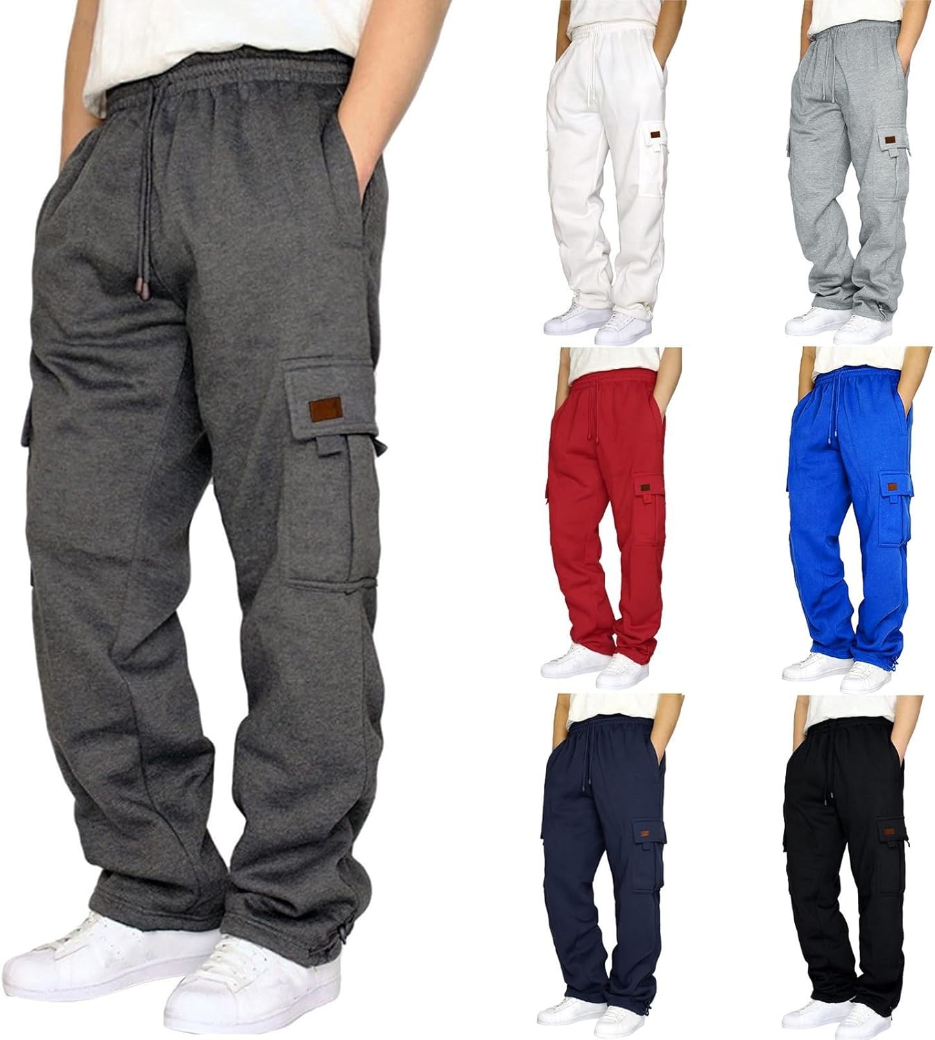 Men's Cargo Sweatpants Casual Fleece Joggers Loose Fit Open Bottom Fleece Hiking Jogger Cargo Sweatpants for Men with Pockets - Image 2