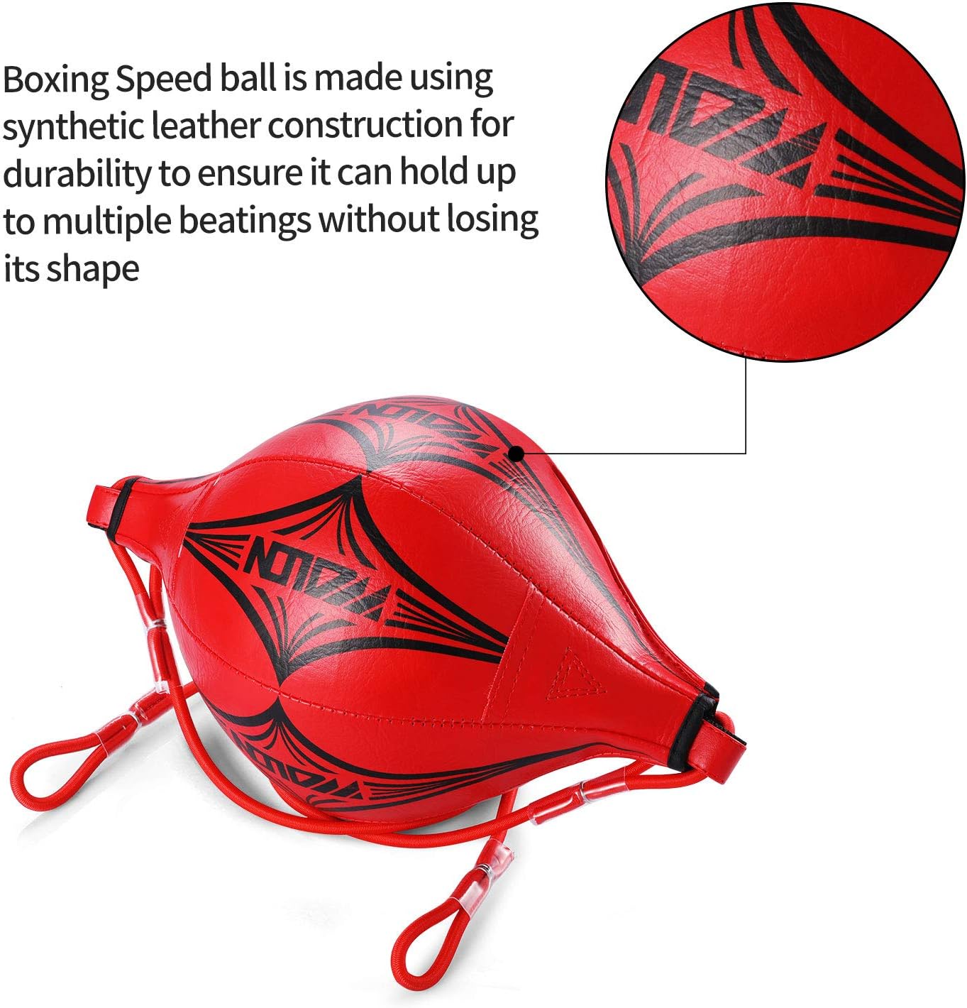 Double End Ball with Pump Boxing Ball Speed Training Ball Leather Speed Bag Punching Dodge MMA with Ring Locking for Training Gym Exercise Agility (Red)