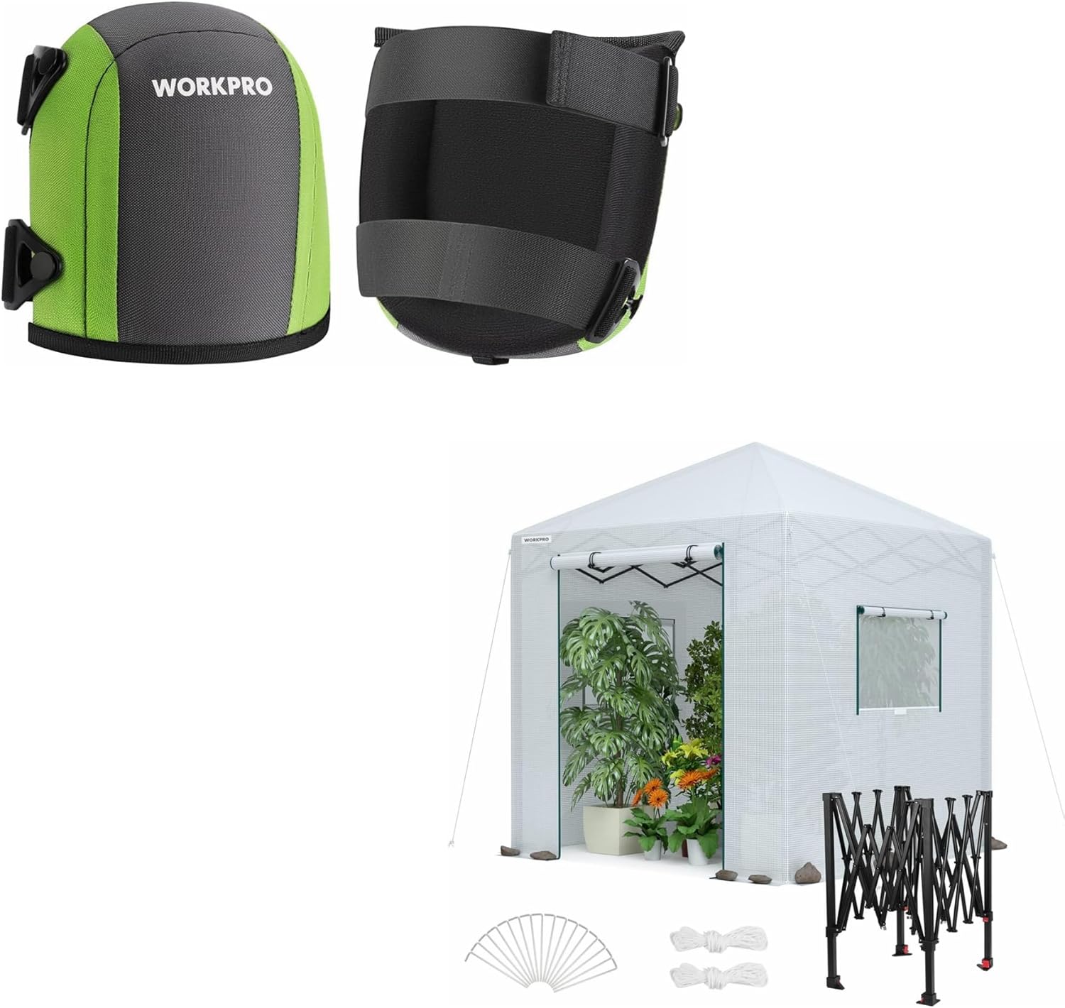 WORKPRO Garden Knee Pads For Unisex-Adult and 8'x 8' Portable Walk-in Greenhouse