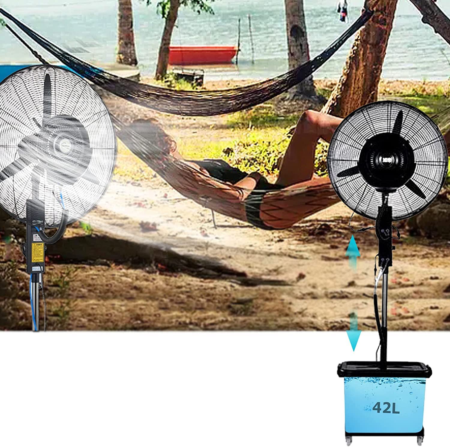 asdchZen Oscillating Misting Fan With 3 Speeds, 43L Tank, Adjustable Height, Pedestal Fan For Backyard Patio Cooling,80CM