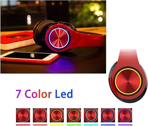 Miniatura 10 de Auriculares Bluetooth sobre la oreja, con luces LED con micrófono integrado, peso ligero, Bluetooth 5.0, auriculares estéreo HiFi plegables