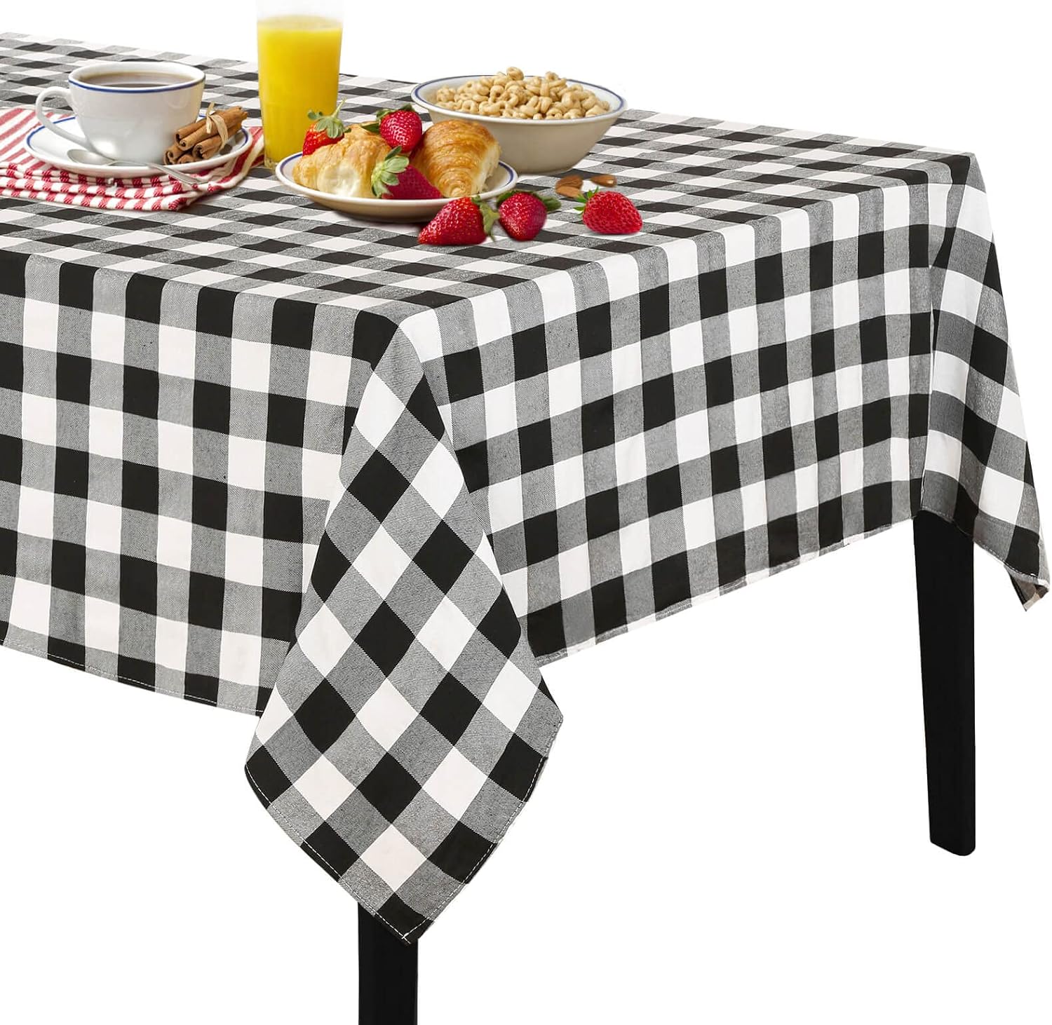 QueenDream Fall Tablecloth Plaid Table Cloth 56x120 Inch Farmhouse Tablecloth Black White Checkerd Table Cover for Dining Thanksgiving Table Dortaions