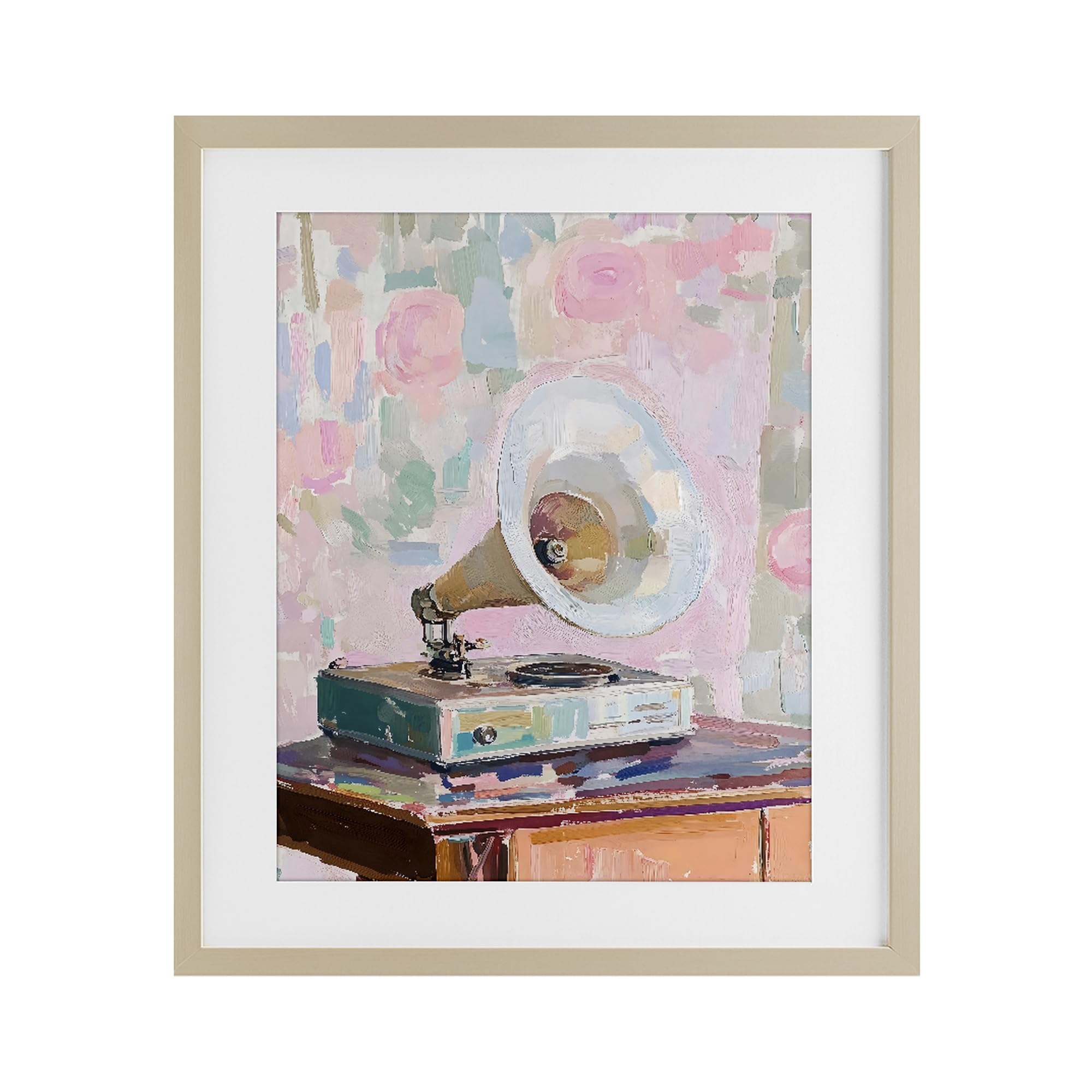 Affiche encadrée de gramophone vintage musique rétro 43,2 x 53,3 cm
