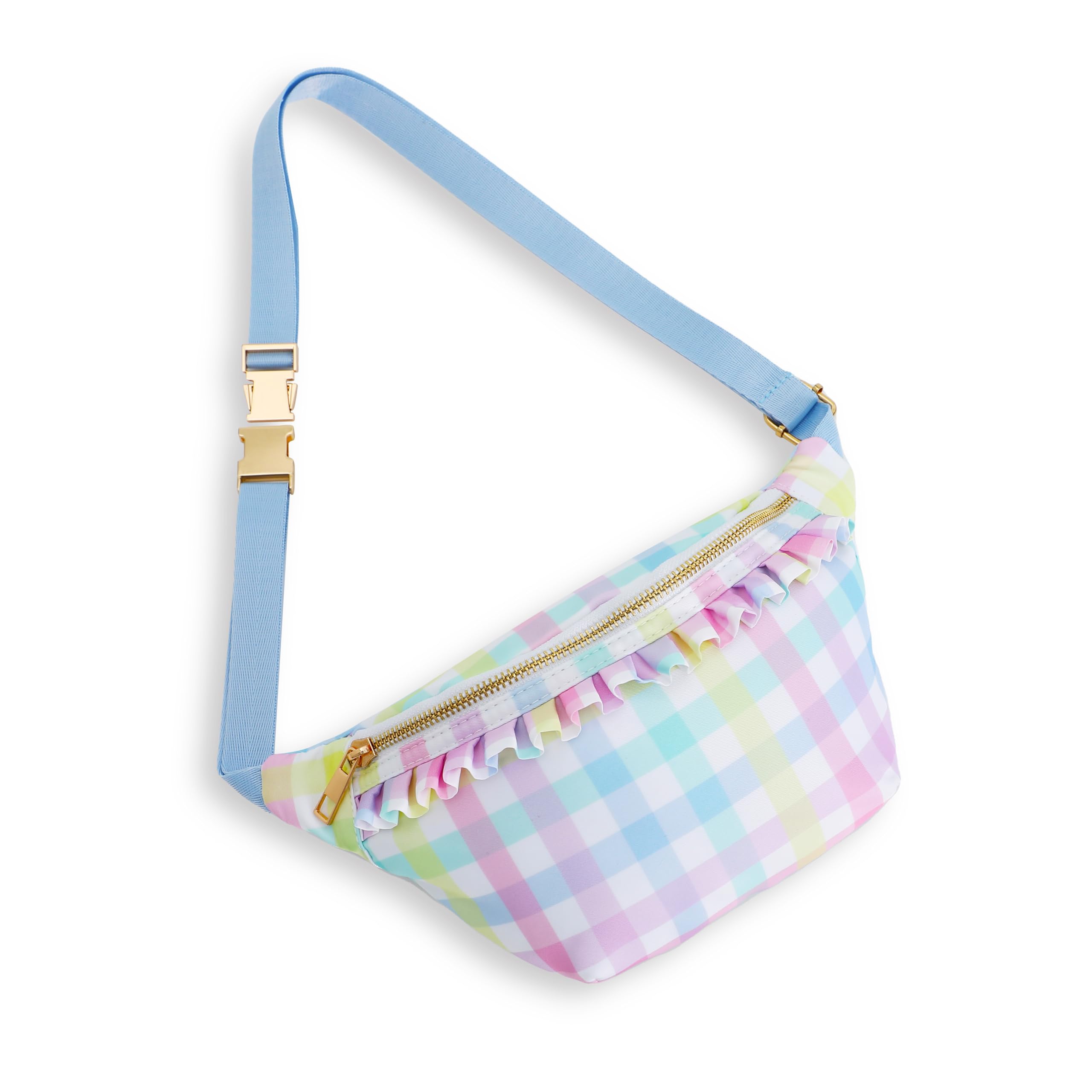 Belt Bag for Women Gingham Ruffle Crossbody Fanny Pack with Adjustable Strap,Small Fashion Waist Pack Bag Bum bag for Traveling Hiking Cycling Running
