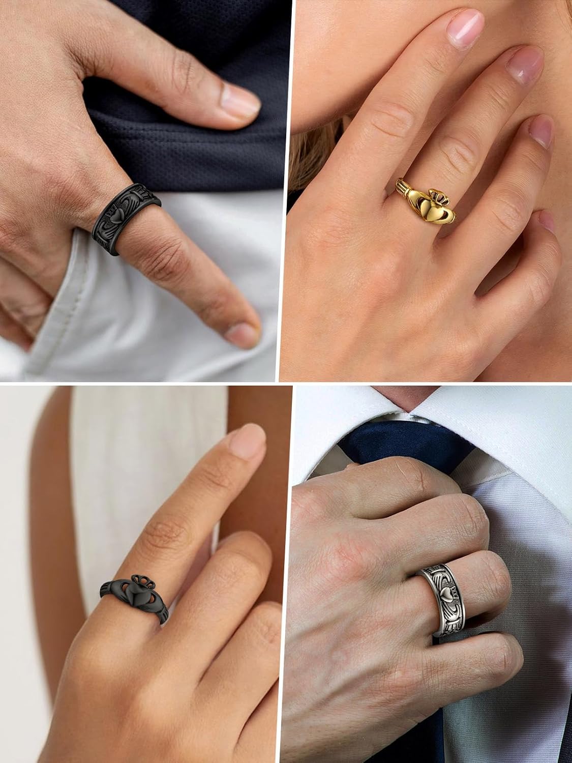 FaithHeart Claddagh Rings for Love, Stainless Steel/18K Gold Plated Women Men Wedding Band Ring Personalized Custom - Image 4