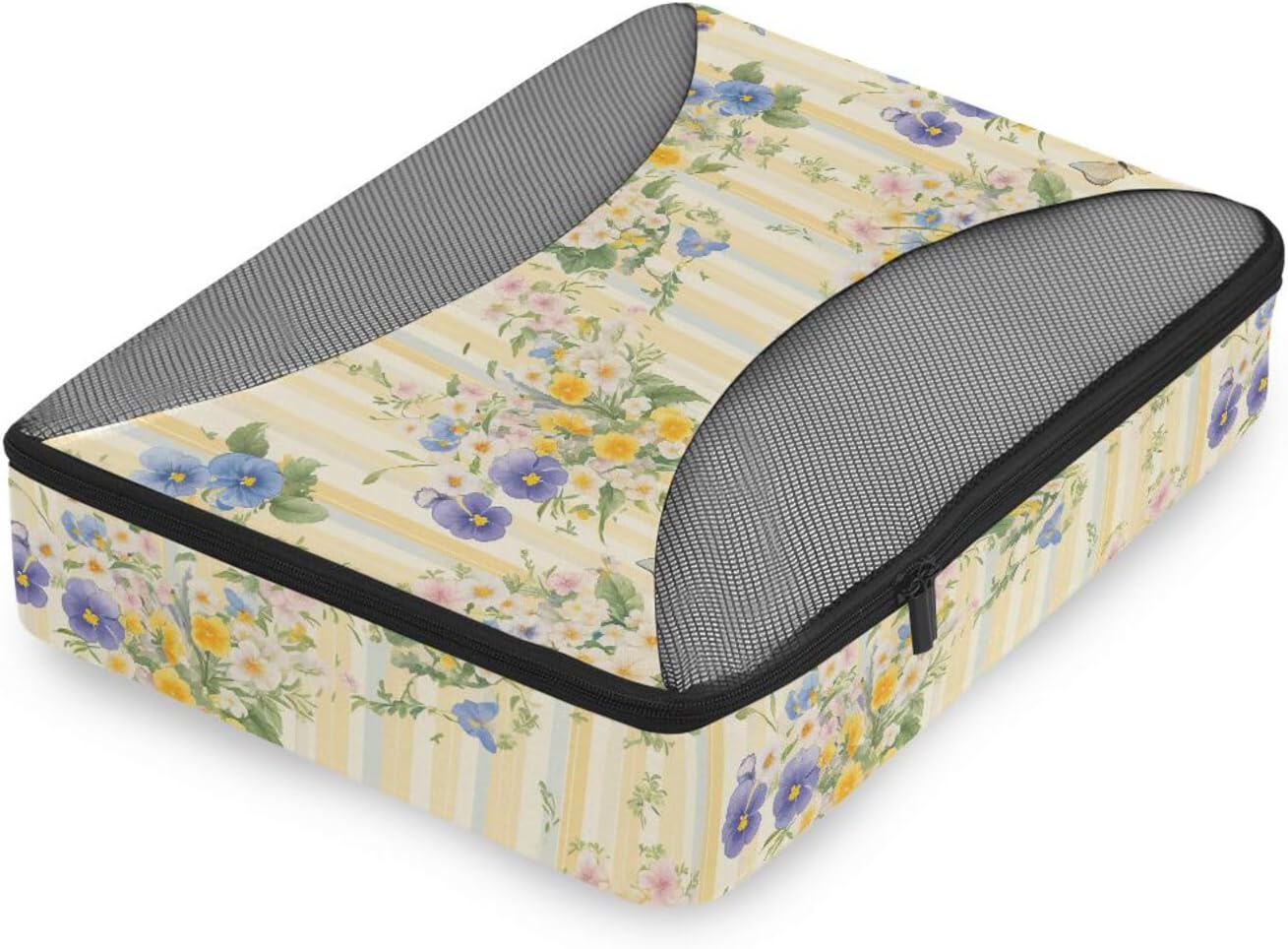 Yellow Purple Fresh Flowers 4 Pcs set organizer for luggage Mesh Travel Essentials portable compression packing cubes travel