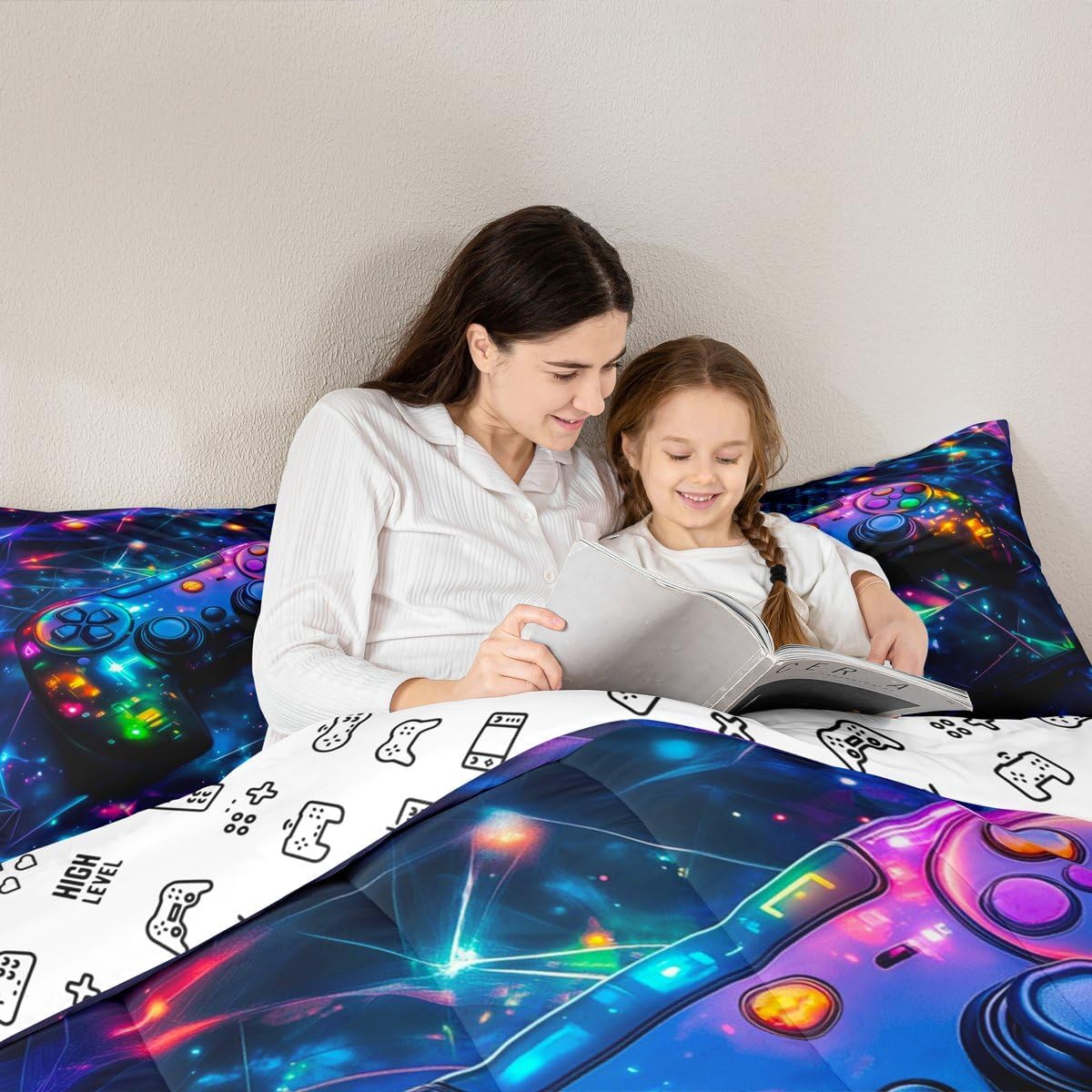Feelyou Kids Gamer Comforter Set Full Size, Galaxy Gaming Bedding Set Glitter Game Comforter Boys Girls Gamepad Teens Duvet Set Bedroom Decor Bed Set 3Pcs - Image 6
