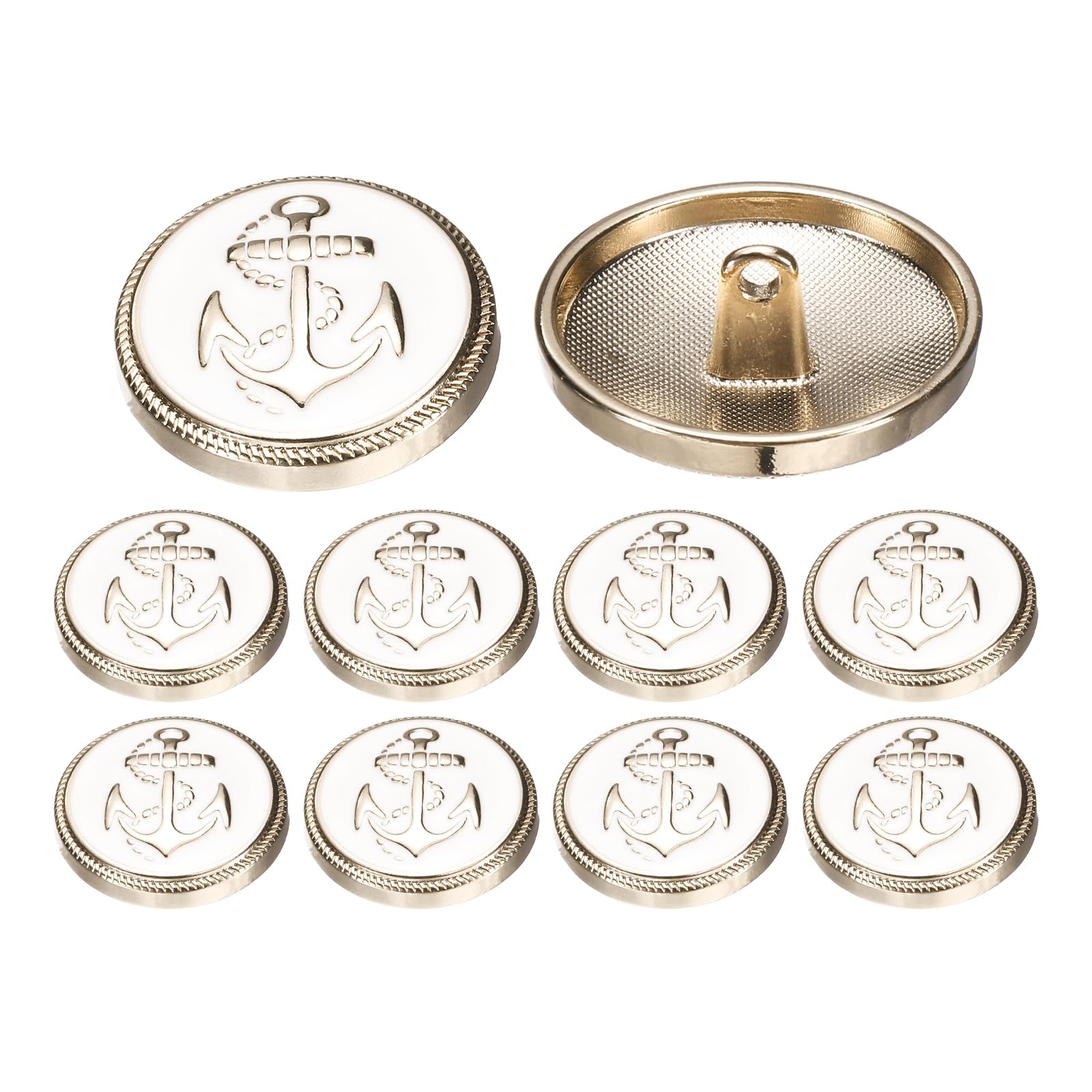 sourcing map 10pcs Metal Blazer Button, 22.5mm/0.89" Decorative Round Sewing Shank Buttons, Nautical Style Patterns for Men Women Suit Coat Jacket Uniform, Gold White