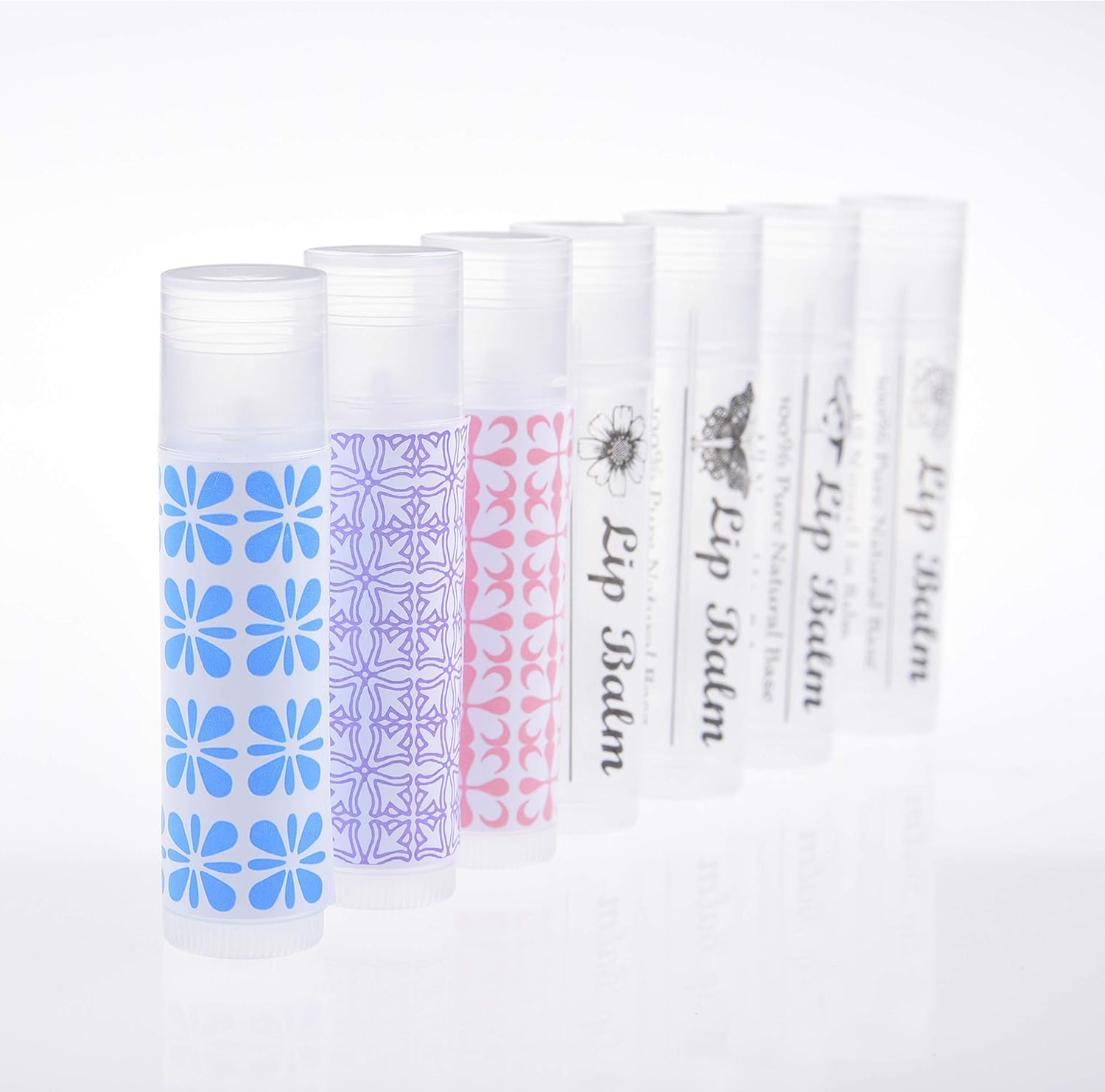 Lip Balm Container Tubes - 50-Pack - DIY - Translucent - 3/16 Oz (5.5 ml) - Including 50 Writeable & 50 Printed Lip Balm Stickers - Twist Mechanism and a Cap - Empty - Make Natural Lip Balm