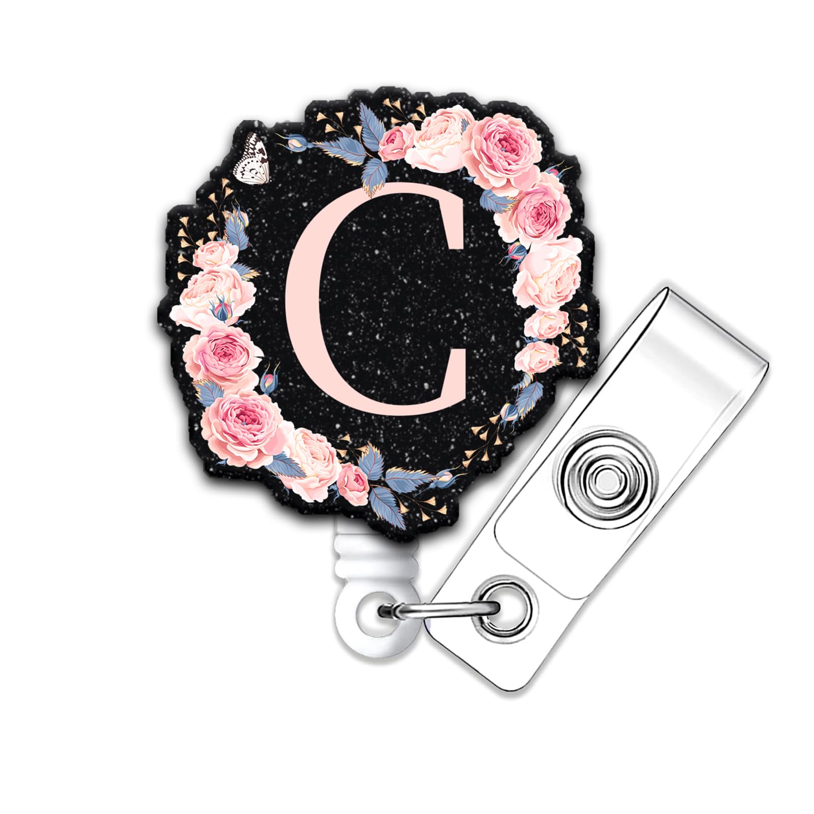 A-Z Letter Badge Reels Holder Retractable with ID Clip for Nurse Name Tag Card Cute Nursing Doctor Teacher Student Medical Work Office C