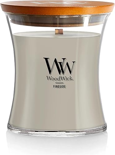 WoodWick - Vela mediana de reloj de arena, aroma Fireside, cera de mezcla de soja prémium, se agrieta mientras se quema, perfecta para regalo, 9.7