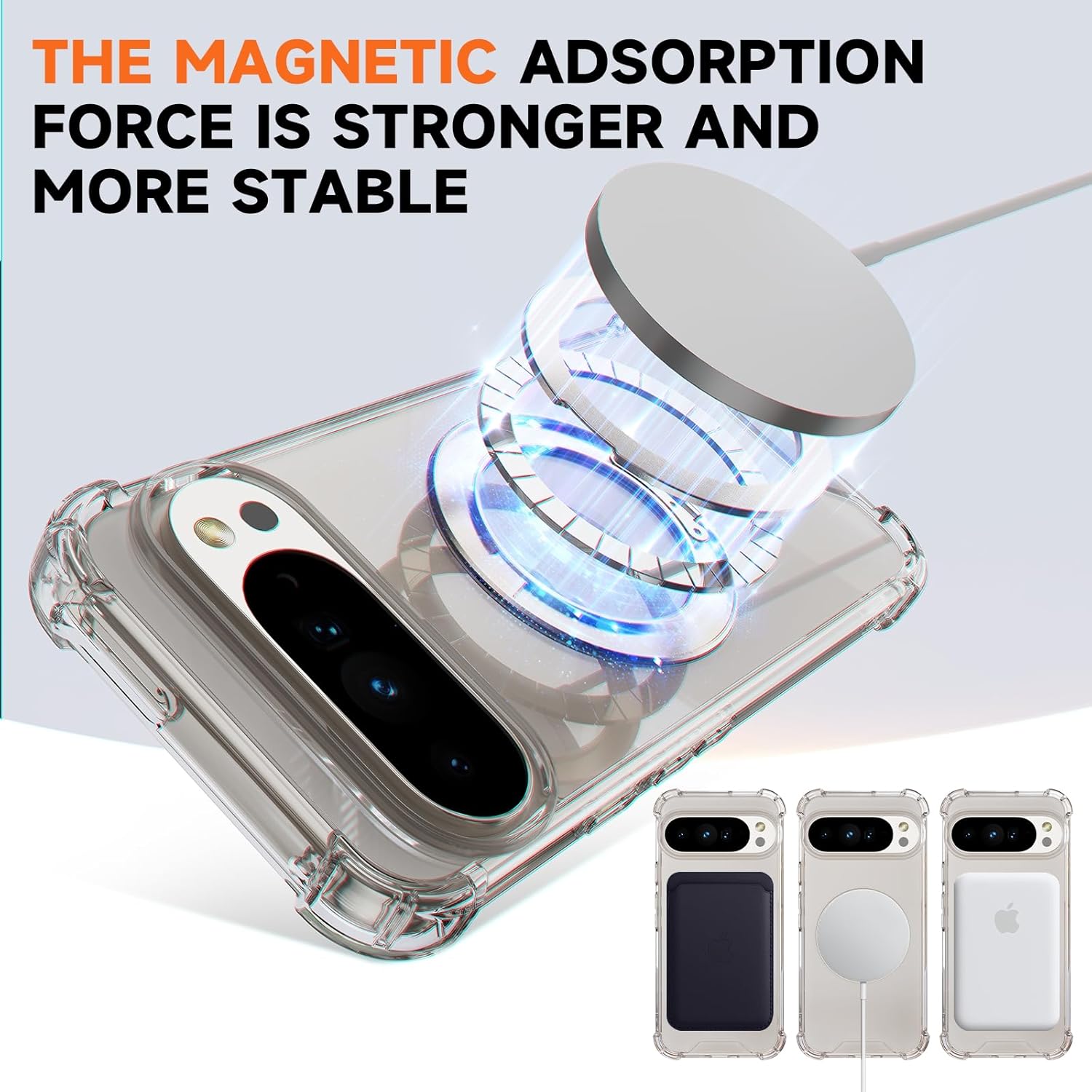 for Google Pixel 9 Pro XL/10 Pro XL Crystal Clear Case with Ring Stand | Military-Grade Anti-Yellowing Cover, Shockproof and MagSafe Compatible - Transparent