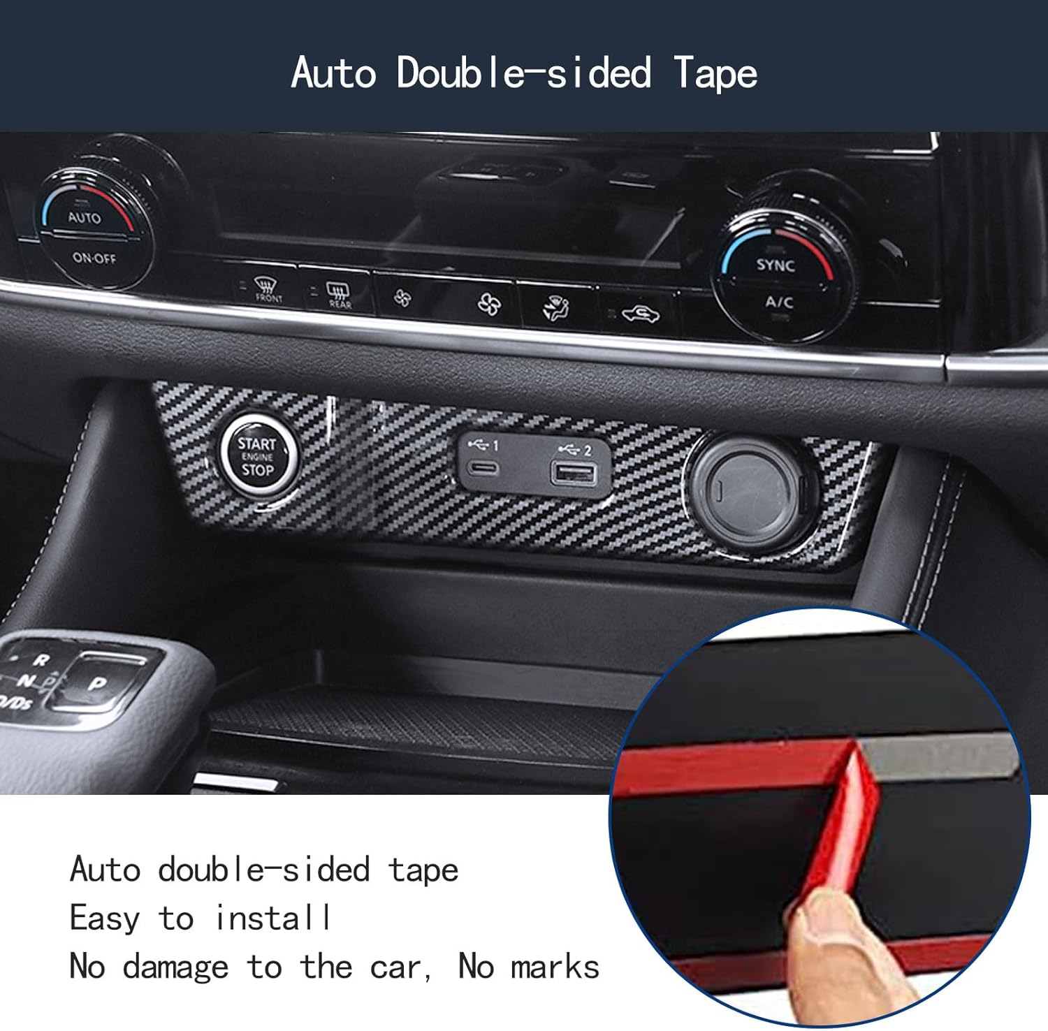 Cigarette Lighter Panel Cover Trim Compatible with Nissan Rogue 2021 2022 2023 2024 2025 2026 Center Console USB Panel Cover Interior Car Accessories ABS 1PC (Carbon Fiber Style)