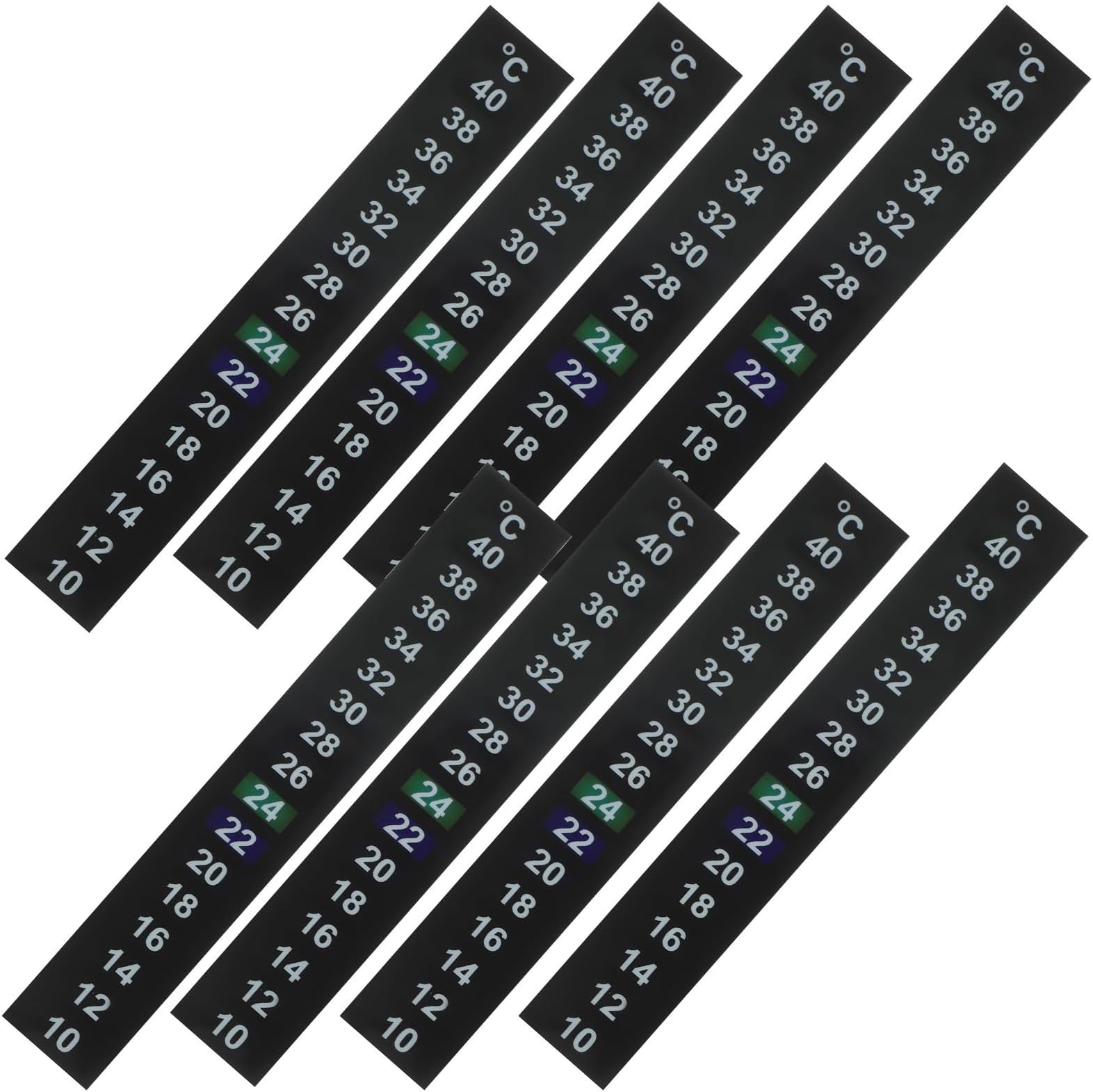 healvian 水槽用液晶温度計ストリップ 黒色プラ製 10個セット 粘着背面付き 貼り付け簡単 アクアリウムや爬虫類ボックスの温度管理に最適 10〜40度測定可能 ランダムカラー