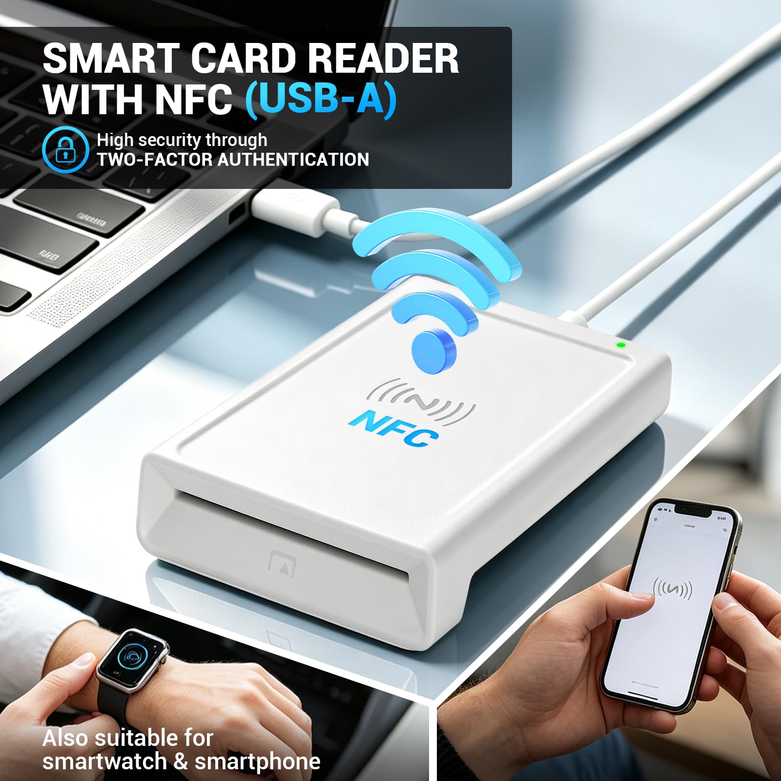 Lettore di Carte USB con NFC, CIE Lettore di Smart Card USB con NFC, Schede CAC e Schede Contactless, Supporto Identità Elettroniche eID, Tessere Sanitarie, Credito, SIM, Compatibile ID DNI DNIe nPA