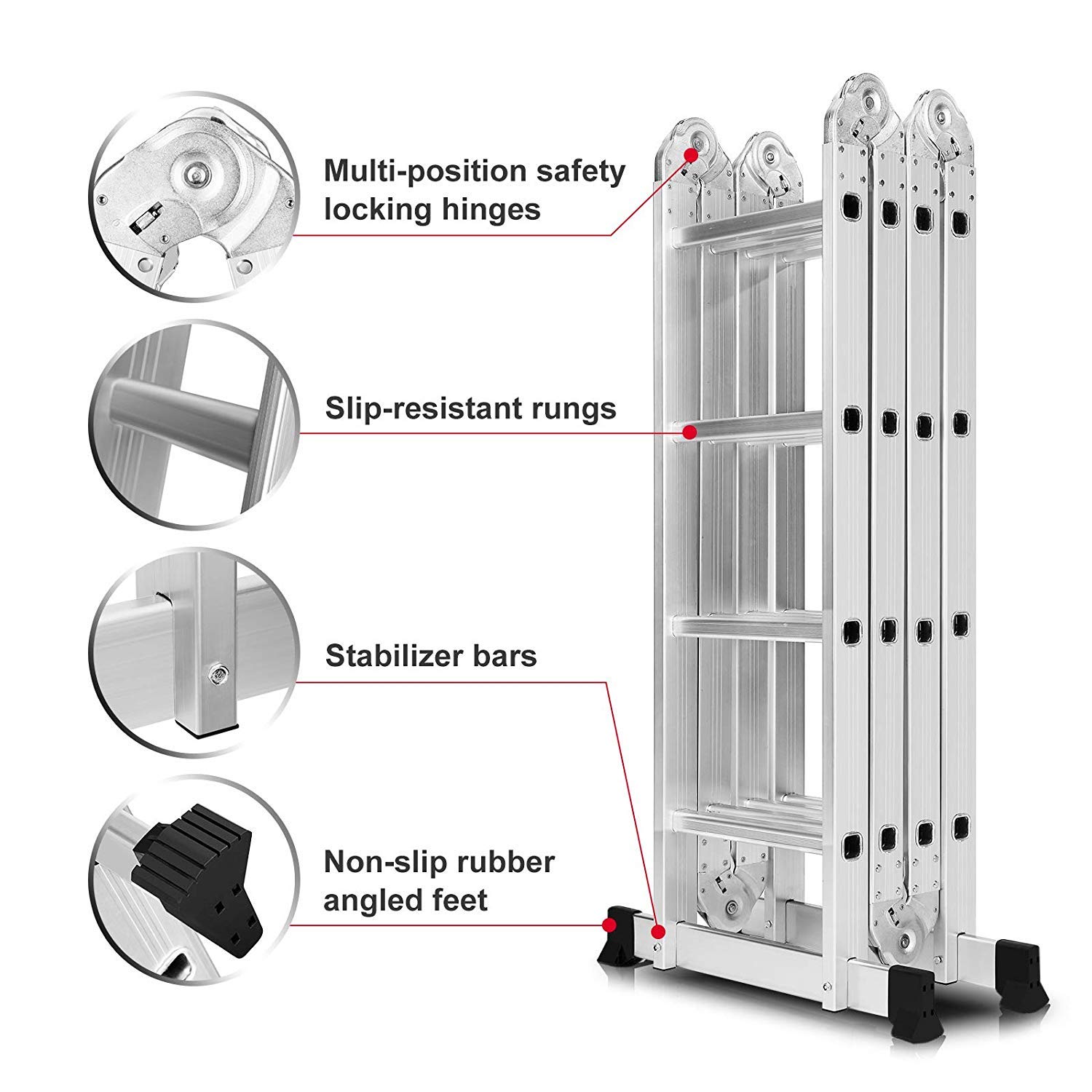 Equal 15 Ft Aluminium Ladder - Foldable & Heavy Duty -4