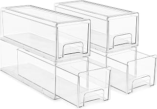 Sorbus Small Wide Clear Storage Drawers (4 Pack) – Stackable Pull-Out Storage Bins for Fridge, Pantry, and Cabinet Organization – Acrylic Drawer Organizers