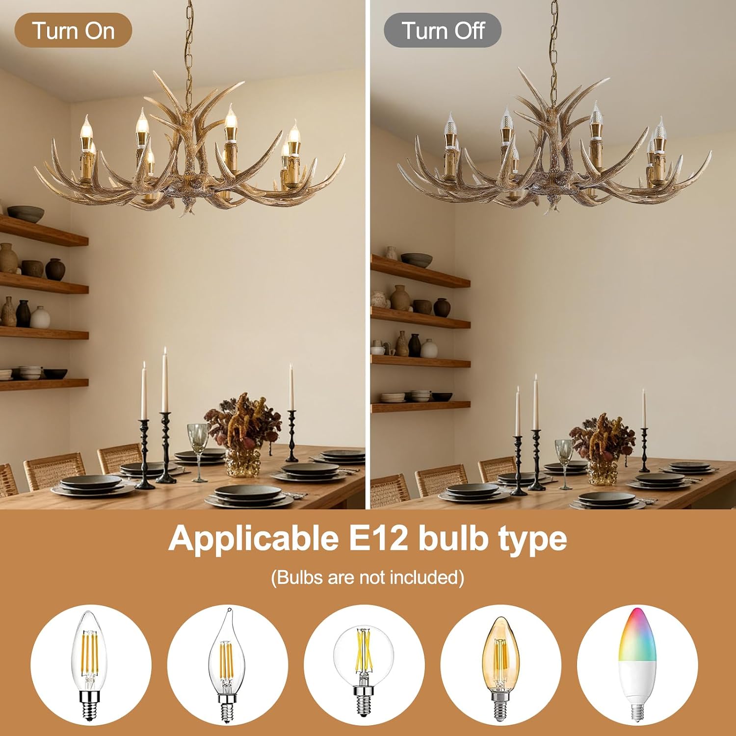 Antlers Chandelier 8 Light,Vintage Antler Light Fixtures,Deer Horn Antler Lamp for Home Bar Coffee Hotel (8 Lamp Arms+ 3 Arms)