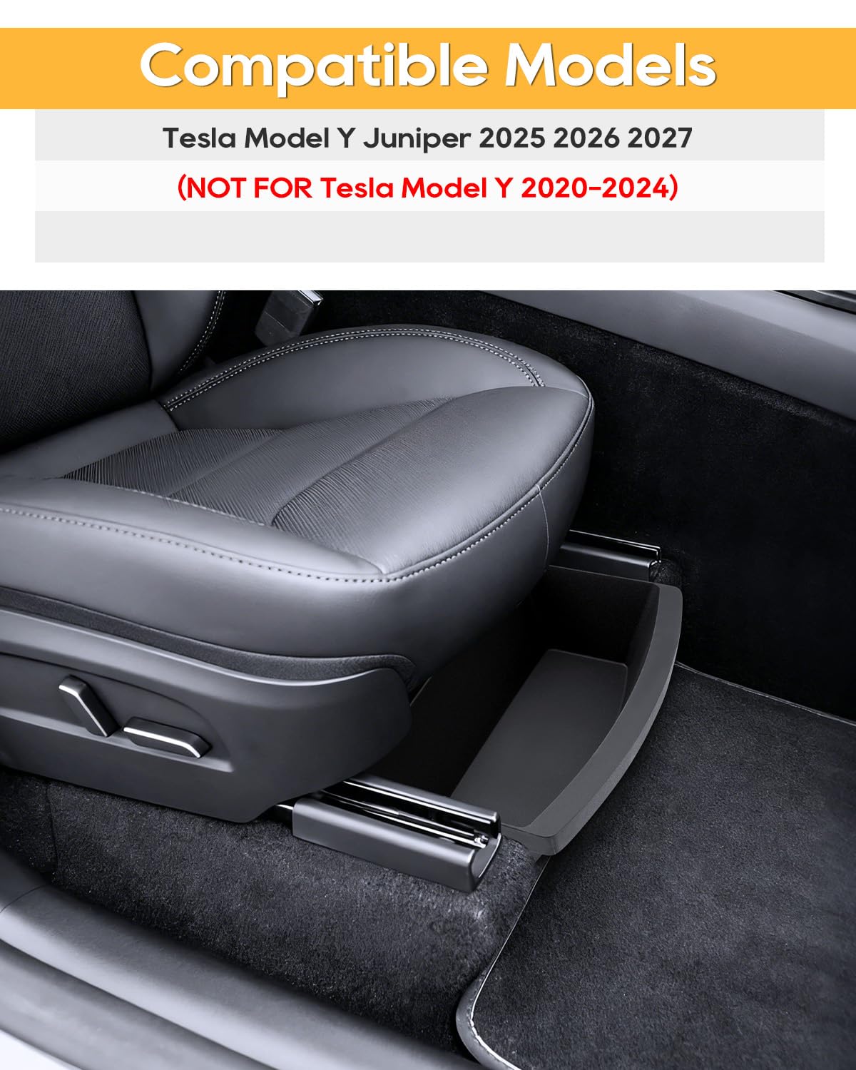 YEE PIN 2 Stück Unter-Sitz Aufbewahrungsbox für Tesla Model Y Juniper 2025 2026 2027, TPE Organizer Tray unter dem Vordersitz (Fahrer & Beifahrer), Model Y Zubehör (Nicht für 2020-2024)