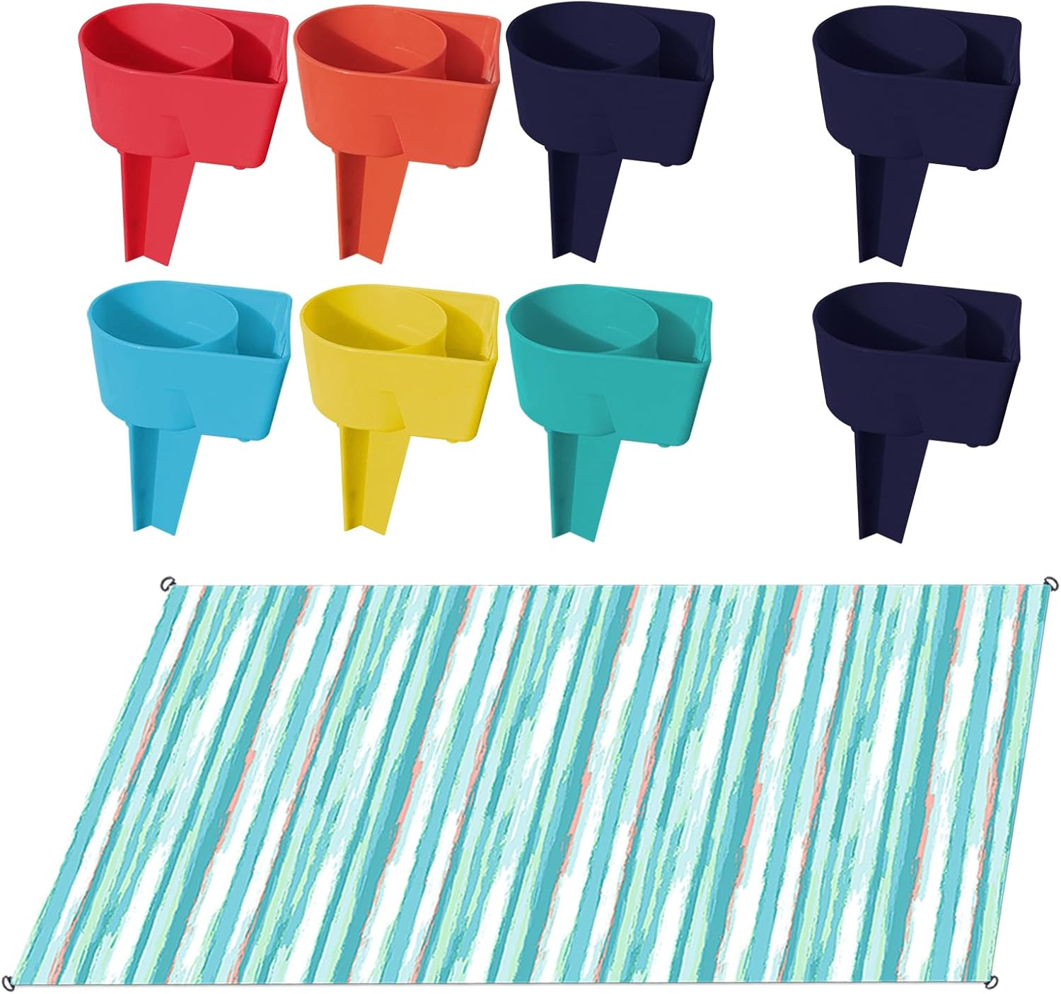 Home Queen Beach Cup Holder with Beach Blanket, Sand Cup Holder for Beverage Phone Sunglasses Key, Beach Accessory Drink Sand Coaster 9PCS,003