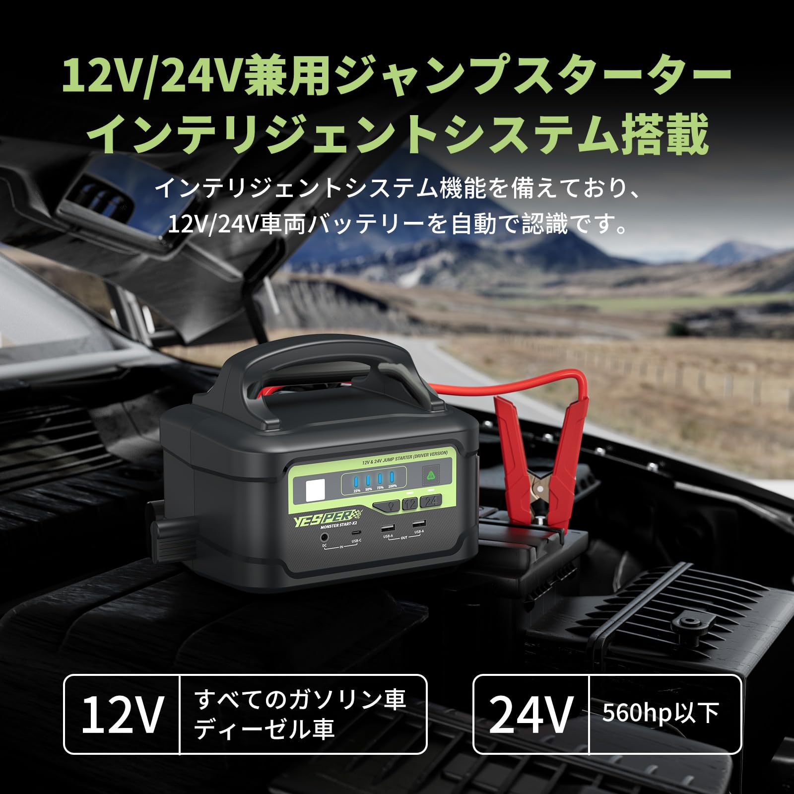 Amazon | YESPER ジャンプスターター 12V/24V車用 プロ 大型トラック 