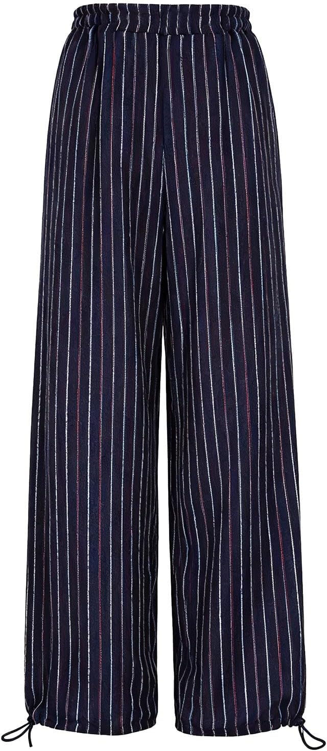 JOAU Wide Leg Pants for Women High Waisted Striped Palazzo Pants Work Casual Drawstring High Waist Trousers with Pockets