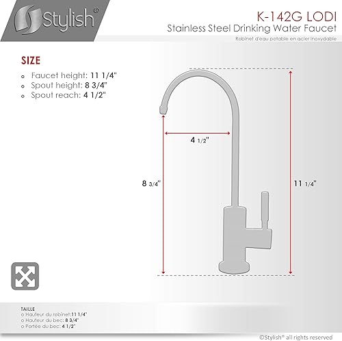 Miniatura 32 de Stylish Grifo de agua potable Cartucho de núcleo de cerámica de acero inoxidable, mango único, arco alto, rotación de 360 grados, grifo de ósmosis