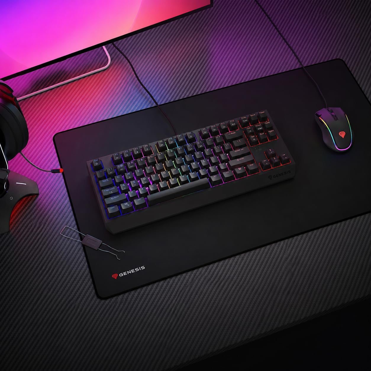 Genesis Thor 230 TKL Klawiatura Mechaniczna Hot-Swap RGB, z niemieckim układem QWERTZ, N-Key Rollover, Double Injection Keycaps, USB, Kompaktowa Gamingowa Klawiatura TKL do PC, Czarna,
