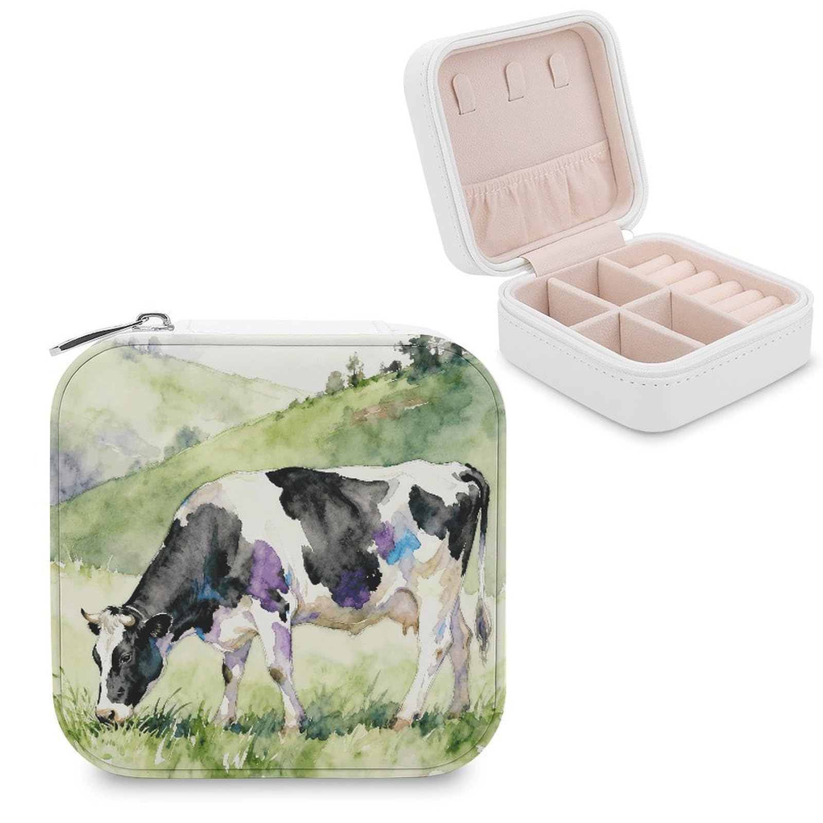 LZQPOEAS Cows Grazing Leisurely Jewelry Box, PU Patterned Storage Case, Portable Travel Jewelry Organizer Box for Storing Rings, Pendants, Earrings, Necklaces, And Women's Specialized