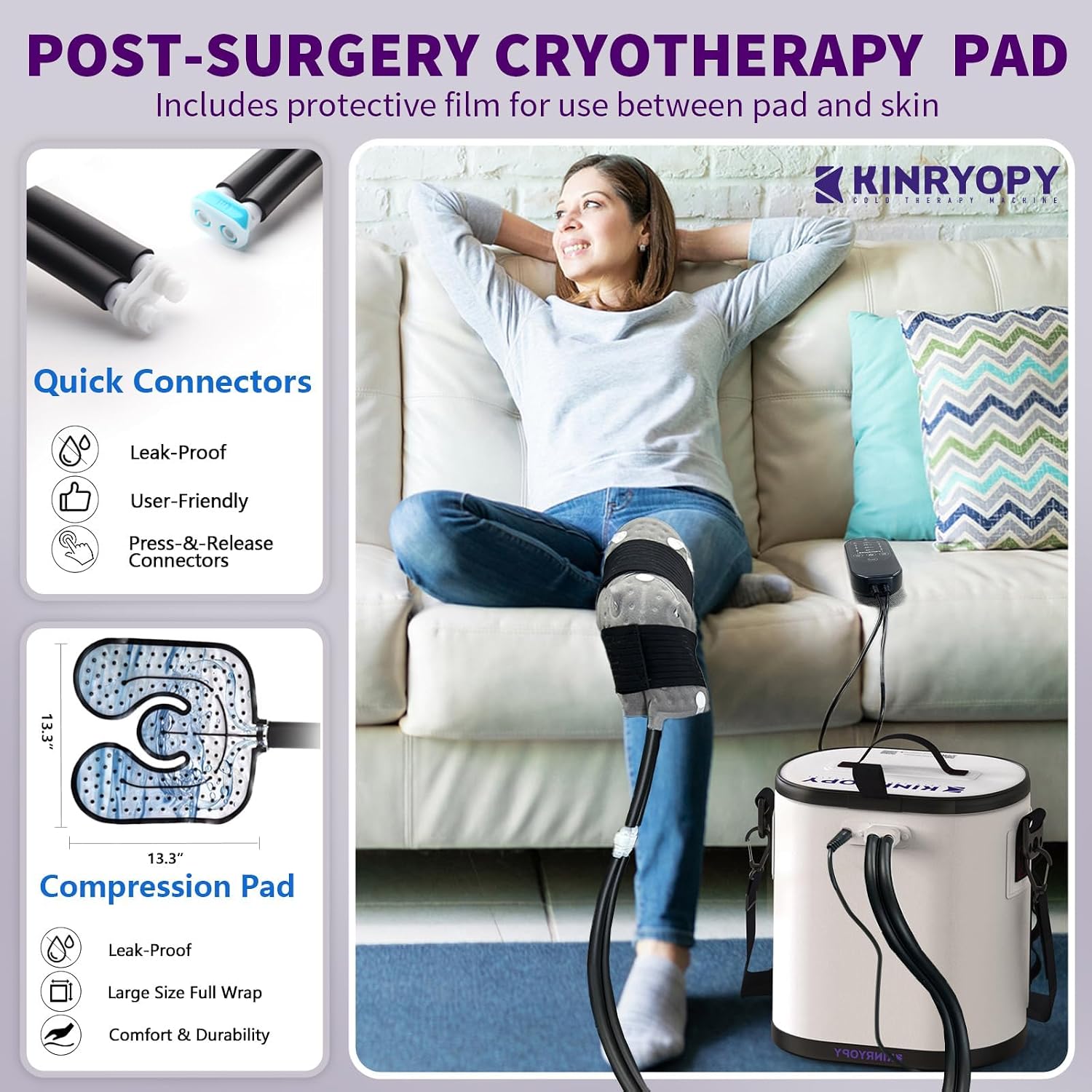 Cold Therapy Machine for Knee with Programmable Timer & Quiet Pump | FSA-HSA, Ice Machine for Knee After Surgery, Knee Replacement Recovery System, Cryotherapy Pain Relief w/Universal Pad image 5