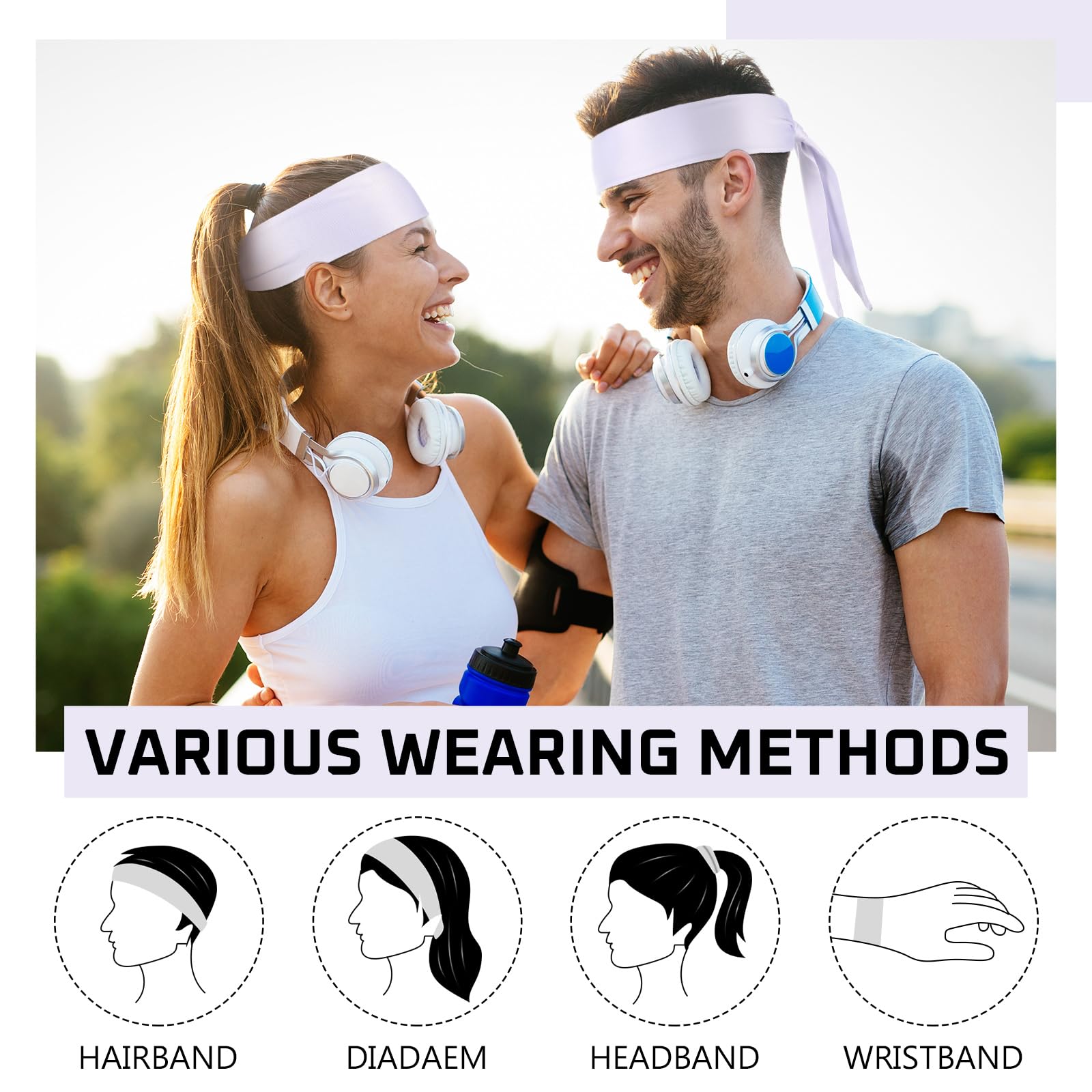 Hiboom Confezione da 30 fasce per capelli regolabili, per sport, tennis, tennis, ninja, karate, atletica, per donne e uomini, basket, calcio, corsa, yoga