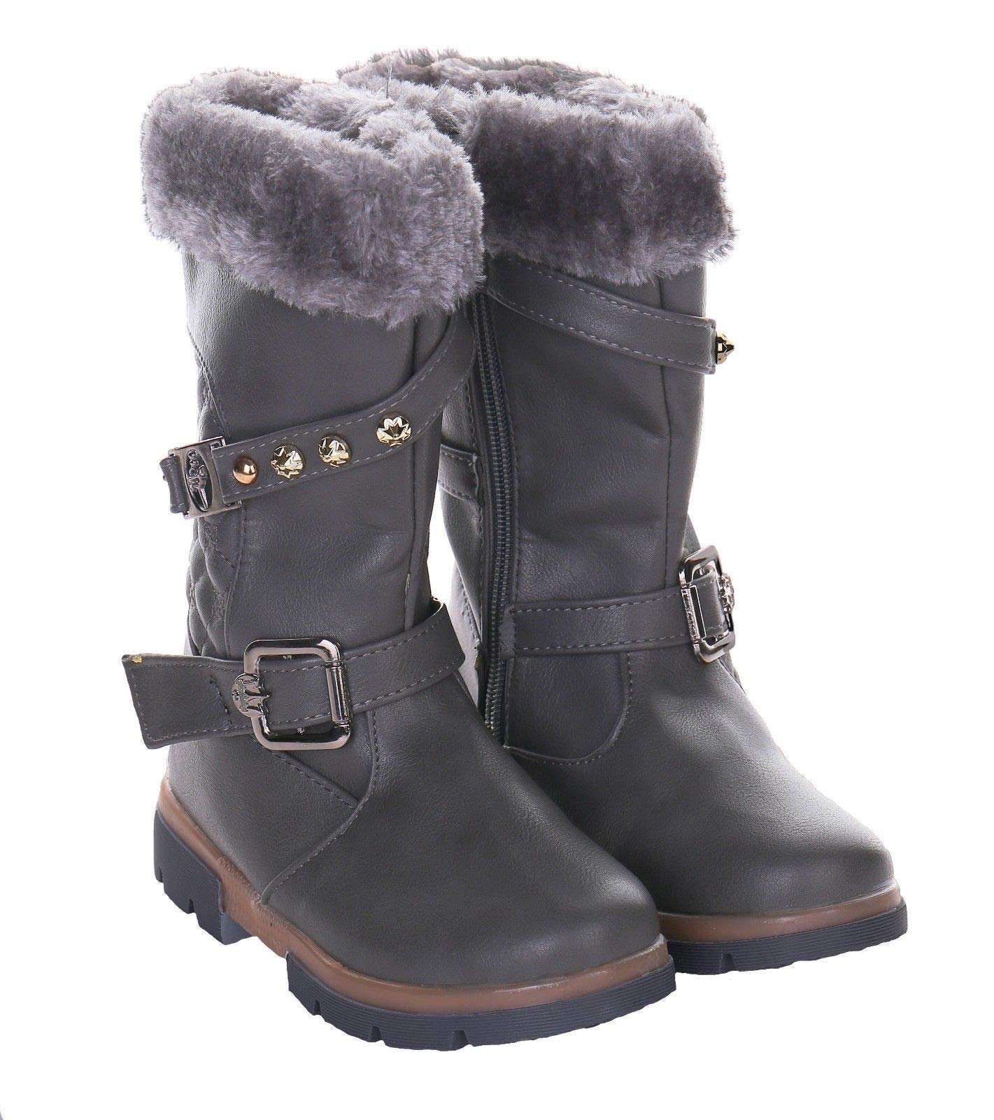 Forever Young Girls Kids Winter Boot Comfortable Faux Fur Lined Calf Boot With Grip Sole School Shoe Grey Black (UK Size 13, Grey)