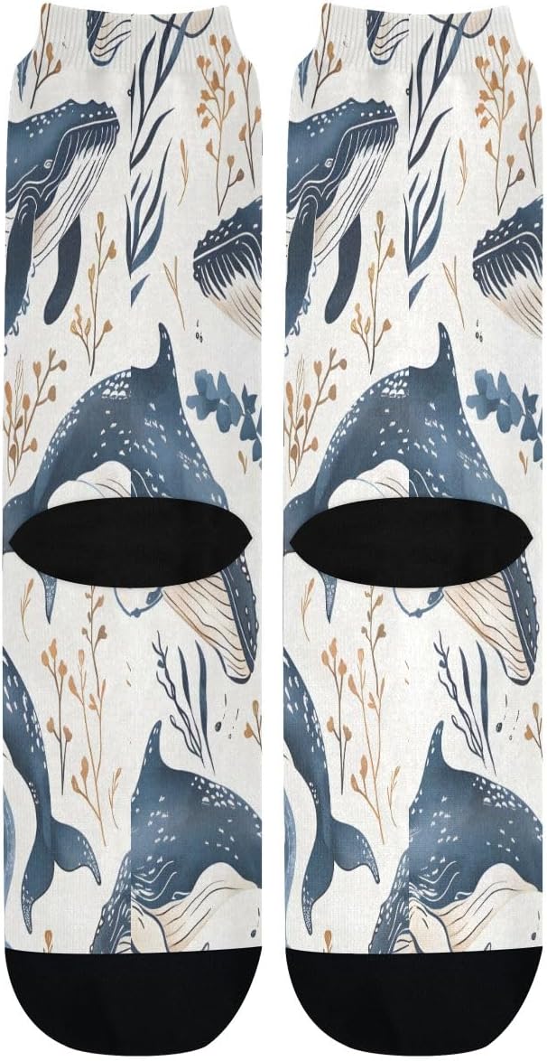 senya Women's Crew Socks Underwater Humpback Whales Soft Funny Athletic Socks