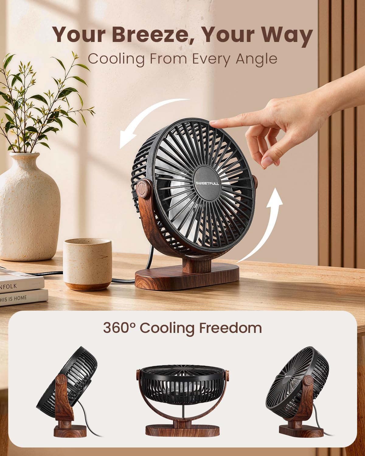 SWEETFULL Mini USB Desk Fan - Quiet & Portable -5