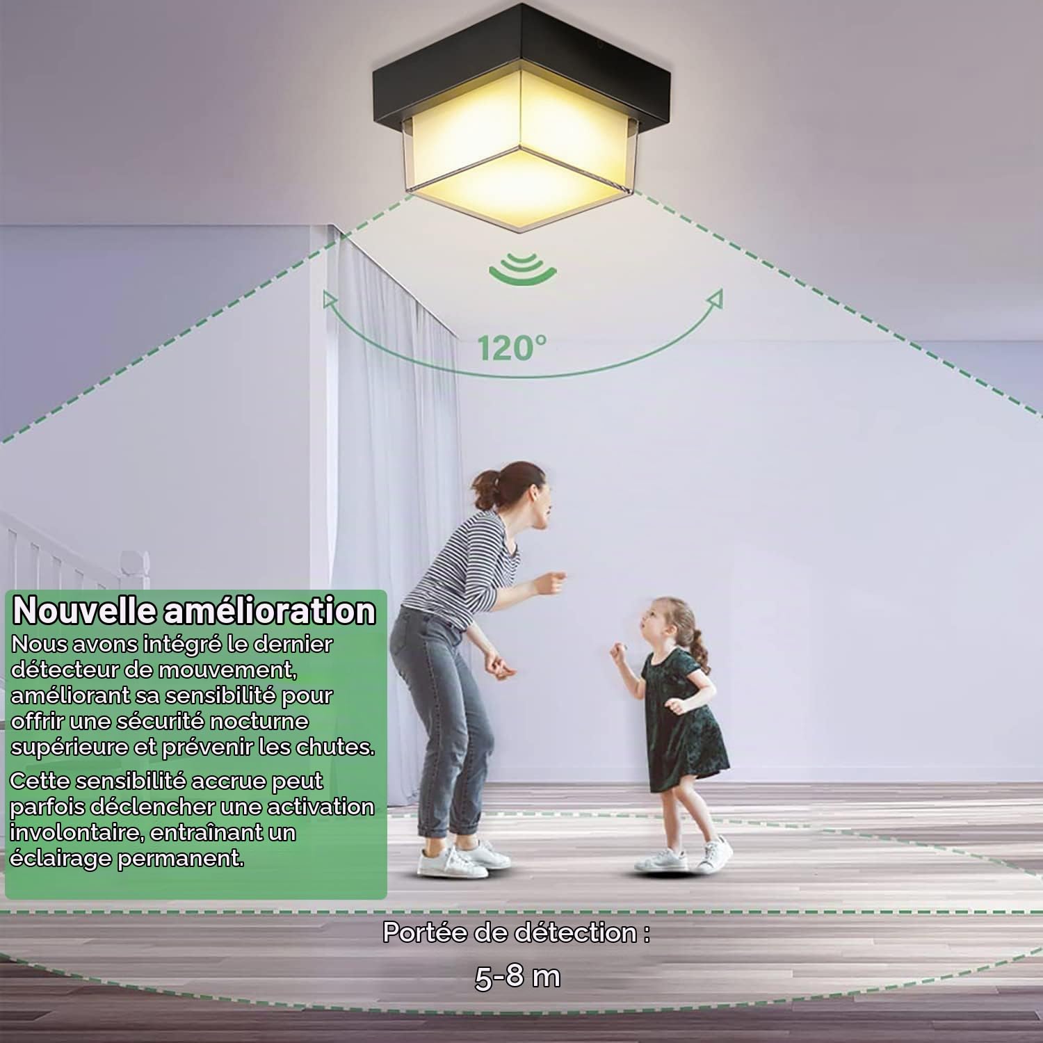 KZT Plafonnier LED Intérieur Detecteur de Mouvement 15W Exterieur Applique Murale Lampe avec Capteur Crépusculaire IP65 Étanche pour Escalier Garage Couloir Balcon Salle de Bains Porche Entrée, 3000K