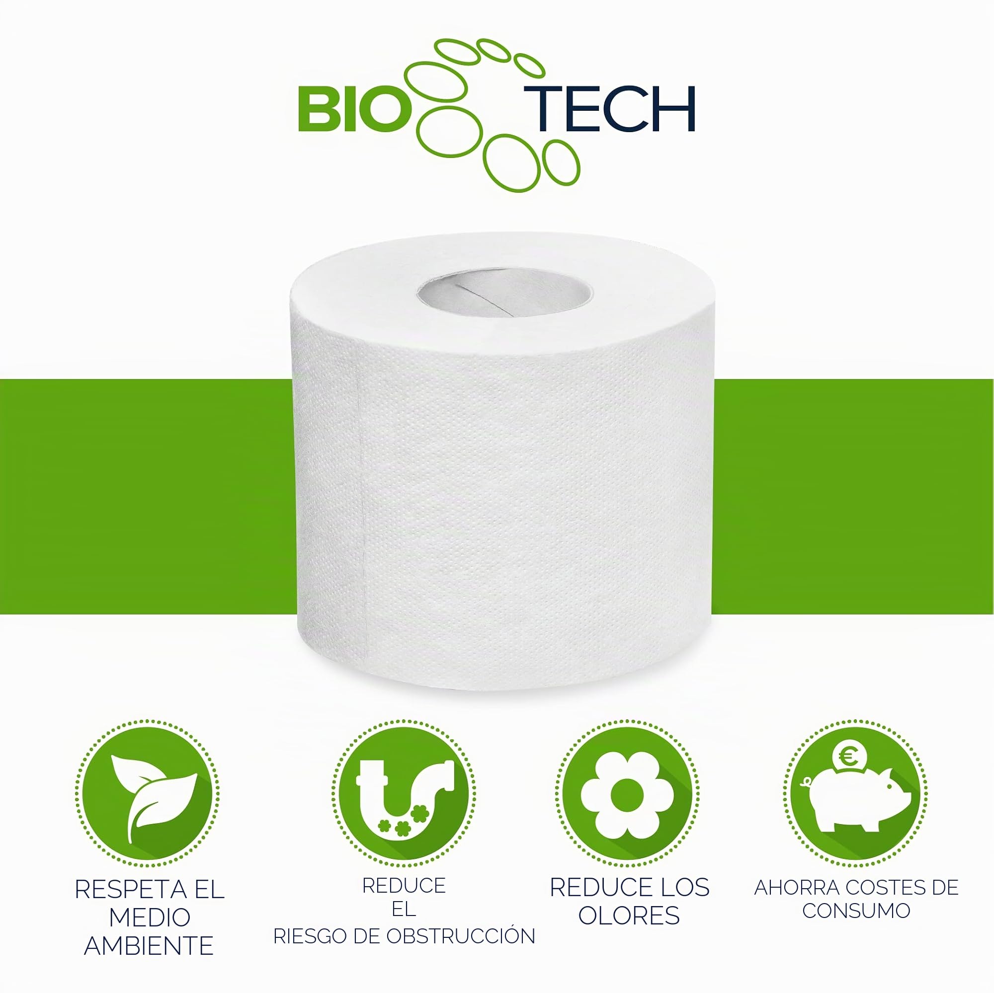 Papernet Papel higiénico de 2 capas Bio Tech 407569|8 paquetes de 12 rollos envueltos individualmente cada uno con 165 hojas 11 x 9,5 cm|Longitud del rollo 18,1 m|Diámetro 10cm|Blanco, Estándar