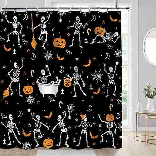 Miniatura 4 de Cortina de ducha de Halloween, juego de cortina de ducha fantasma, cortinas de ducha de otoño negras para decoración de baño, cortina de ducha