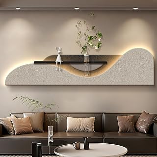 HARELA 3D Vision Wall Art Decor with Led Light, Wall Sculpture Painting Decor with Vase and Fake Plant, Sandstone 3D Wall Mural for Entry Hallway(White B,150x37cm/59x14.6in)