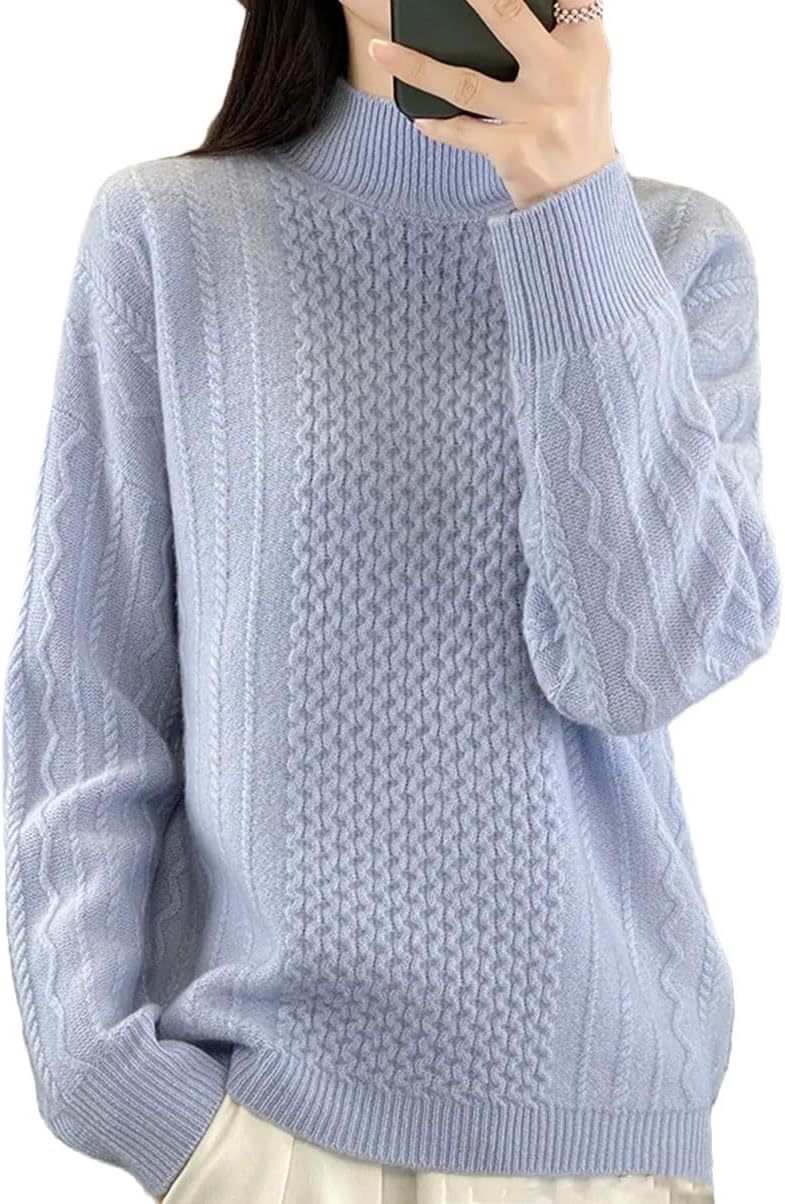 Women Solid Elegant Pullover Sweater Long Sleeve Turtleneck Cable Knitted Sweaters Office Casual Thermal Tops