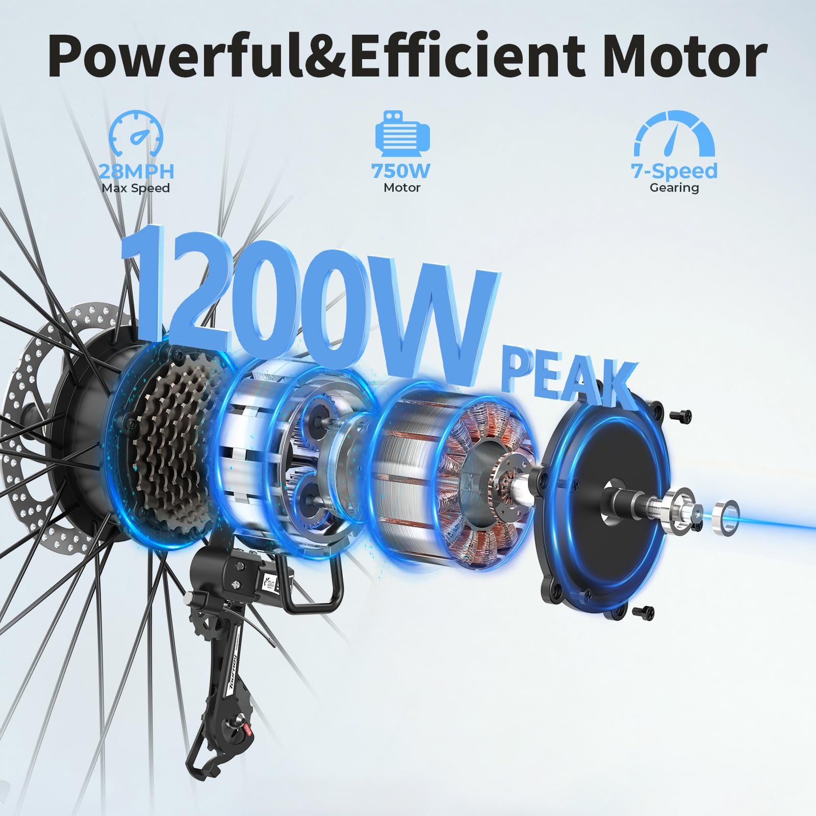 Jasion Roamer Electric Bike for Adults,1200W Peak Motor,28 MPH Max Speed,528WH Removable Battery Ebike, 26'' Commuter E Bike,Front Suspension and 7-Speed Bicycle,Black,with Rear Basket