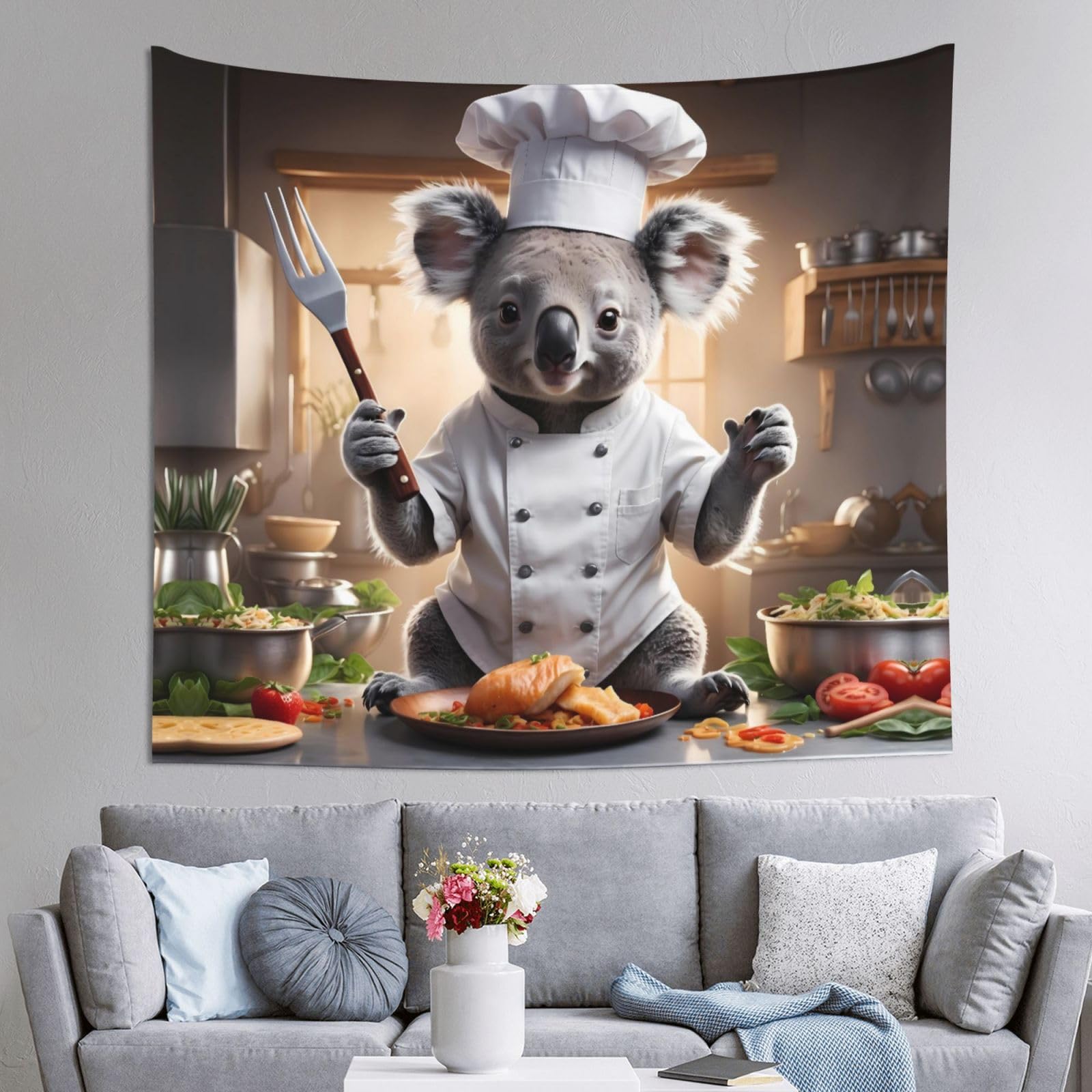 Wzywhj Koala Chef Cooking Delicious Food Printing Indoor Decor Tapestry 60X51 In : Soft, Quality And Lightweight Suitable For Wall Hanging Tapestries