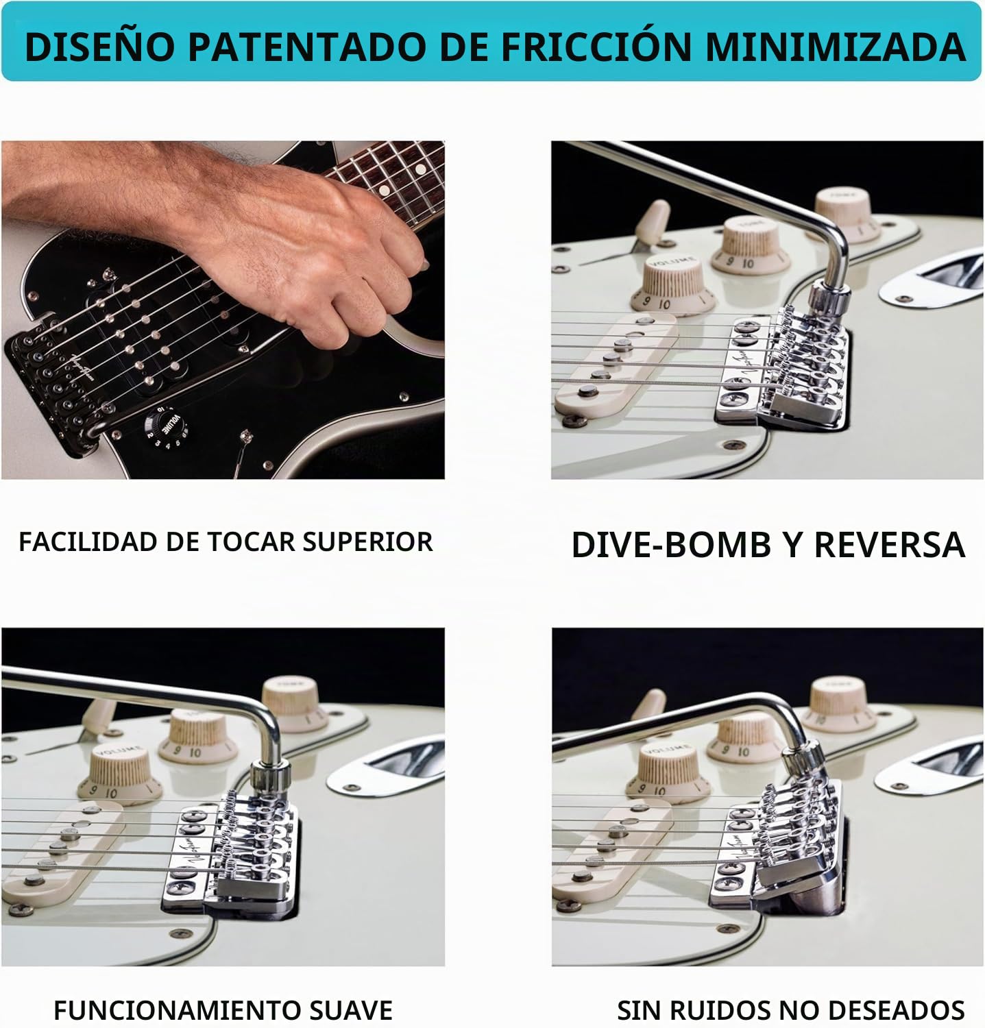 Vega-Trem VT1 Special - Guitarra Strat de 2 puntos, puente de trémolo para Strat, sin modificaciones, fácil instalación (satén, derecha)