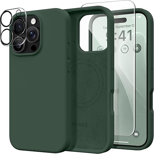 Miniatura 68 de GONEZ Funda de silicona para iPhone 14 Pro Max, compatible con MagSafe, con protector de pantalla + protector de lente de cámara, silicona líquida a