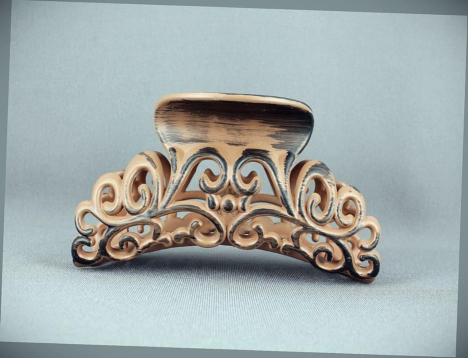 Brown Hair Clip 3 5/8" Long Big Barrette Claw Jaw Clamp Scroll Cut Out Woodgrain Fashion hair Accessories for Women