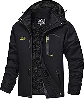 MAGCOMSEN Men's Water Resistant Winter Ski Jacket with Fleece Lining, Adjustable Hood & Multi-Pockets - Warm Windproof Parka