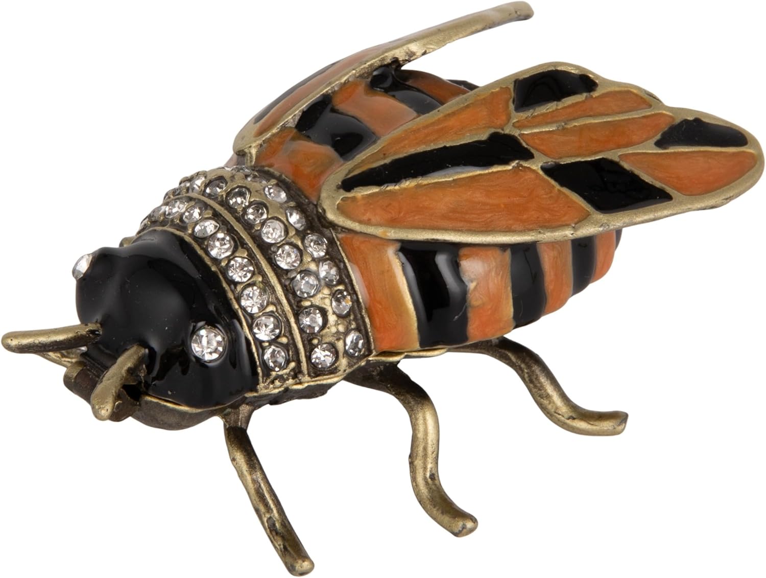 Creative Co-Op Enameled Bee-Shaped Metal Trinket Box with Jewels, Gold, Orange and Black