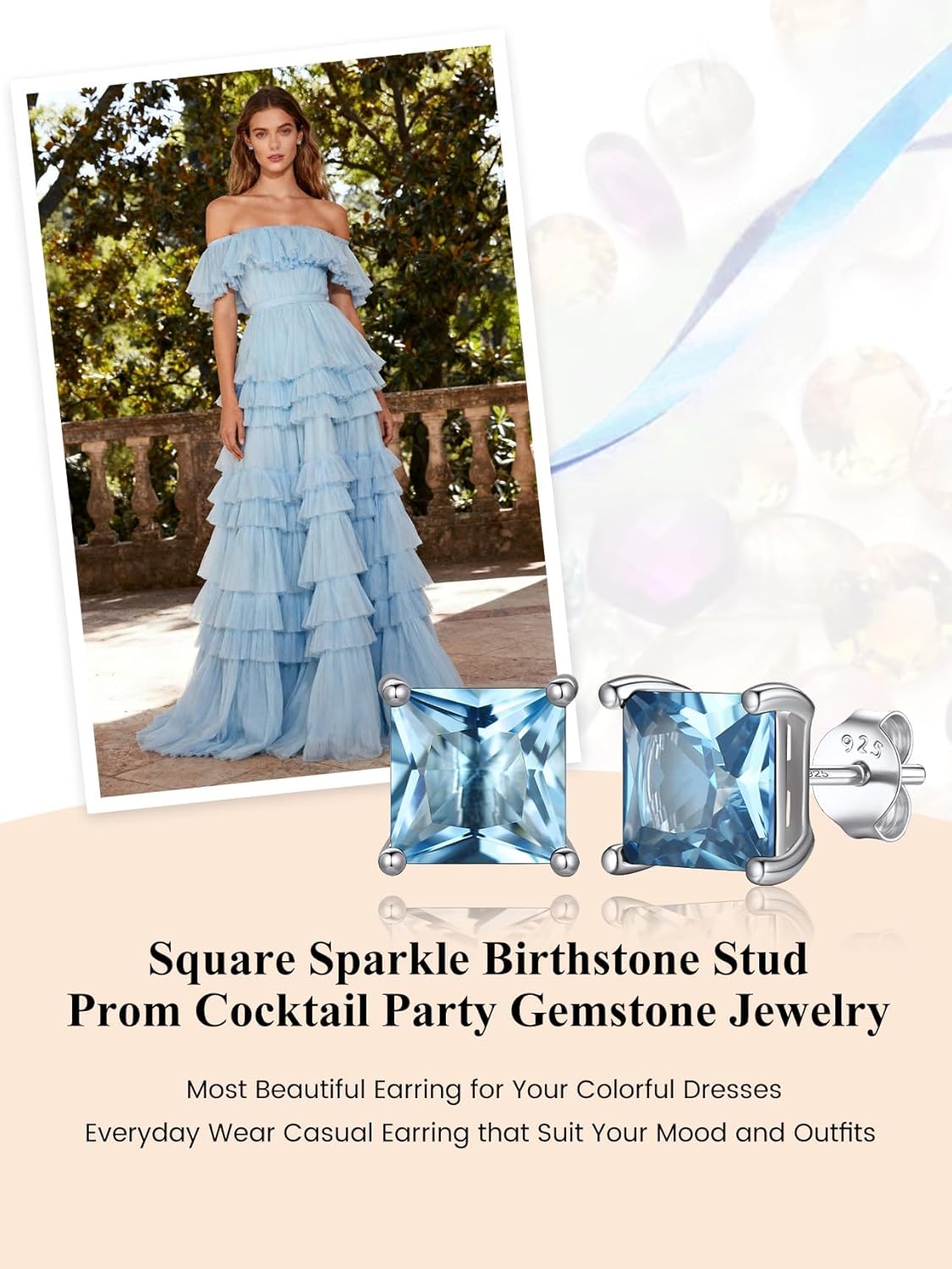 Bestyle 925 Sterling Silver 2CT Birthstone Stud Earrings for Women, Hypoallergenic Heart/Round/Square Cubic Zirconia Earrings Dainty Jewelry Gifts for Birthday,Christmas,Valentine's Day - Image 6