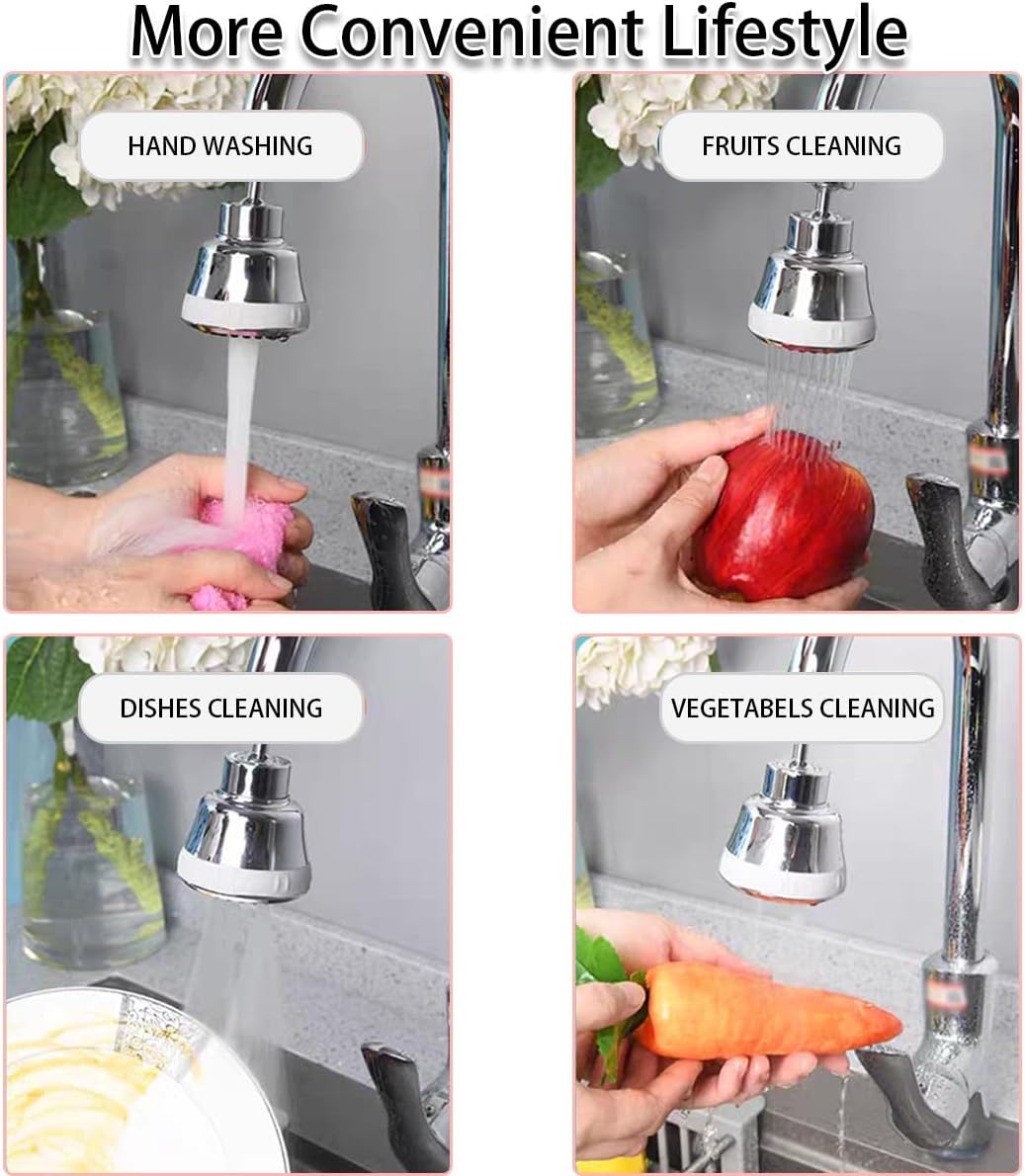 Faucet Aerator Faucet Sprayer Attachment, Kitchen Faucet Head Replacement with 4 Spray Modes, 360° Swivel Faucet Extender Anti-Splash Sink Sprayer Faucet Nozzle Head (Diamond, Silver)