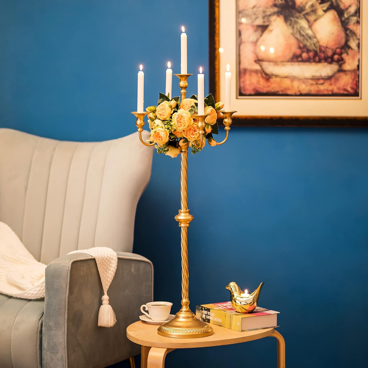 Sziqiqi Gold Floor Candelabra Candle Holder for Centerpiece - Tall 5 Arm Candlesticks Holders Metal Taper Candle Holder for Table Floral Centerpieces for Wedding Party Banquet - Image 3